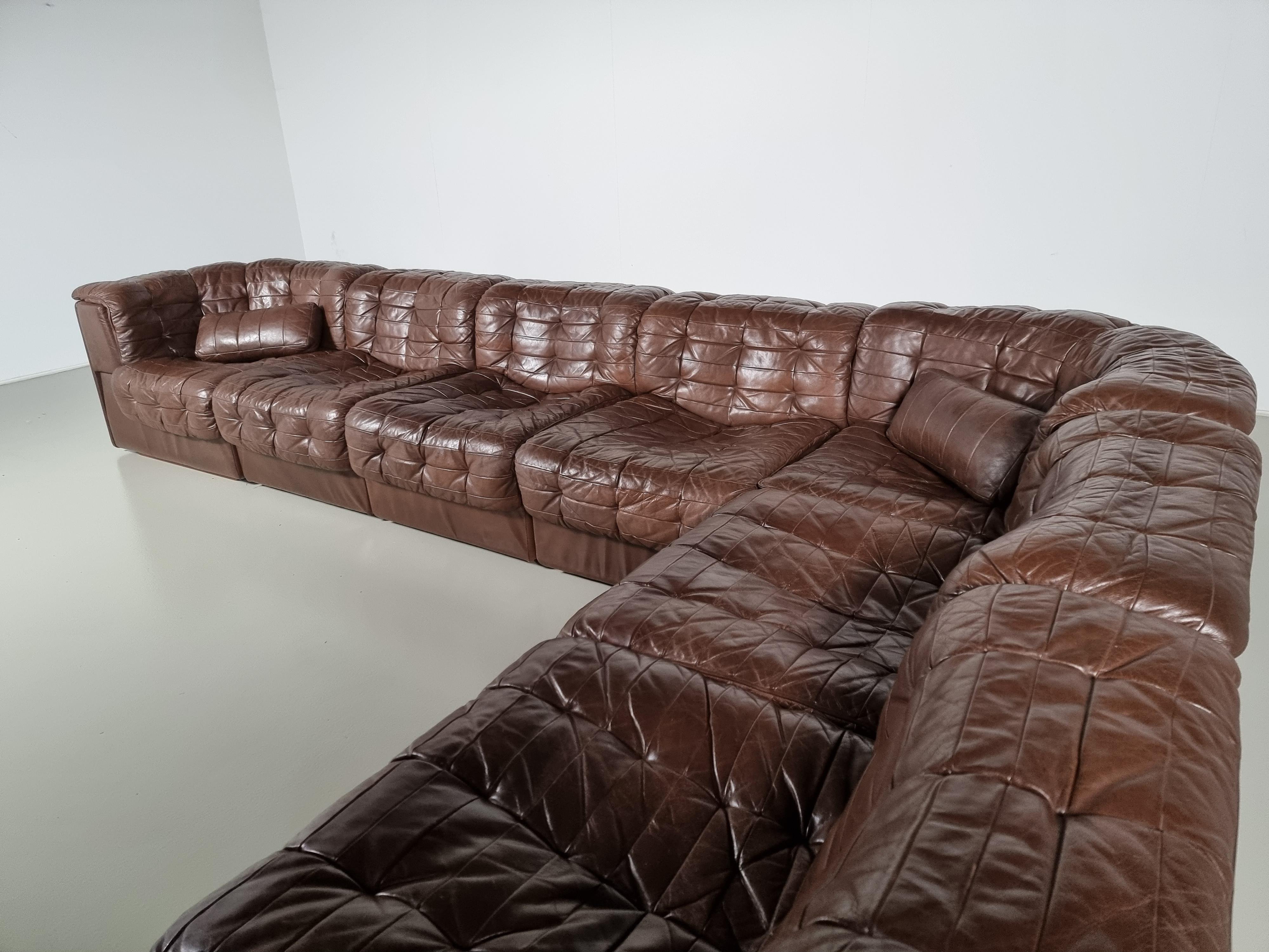 Patchwork De Sede DS 11 Modular Sofa in Original Brown Leather, 1970s