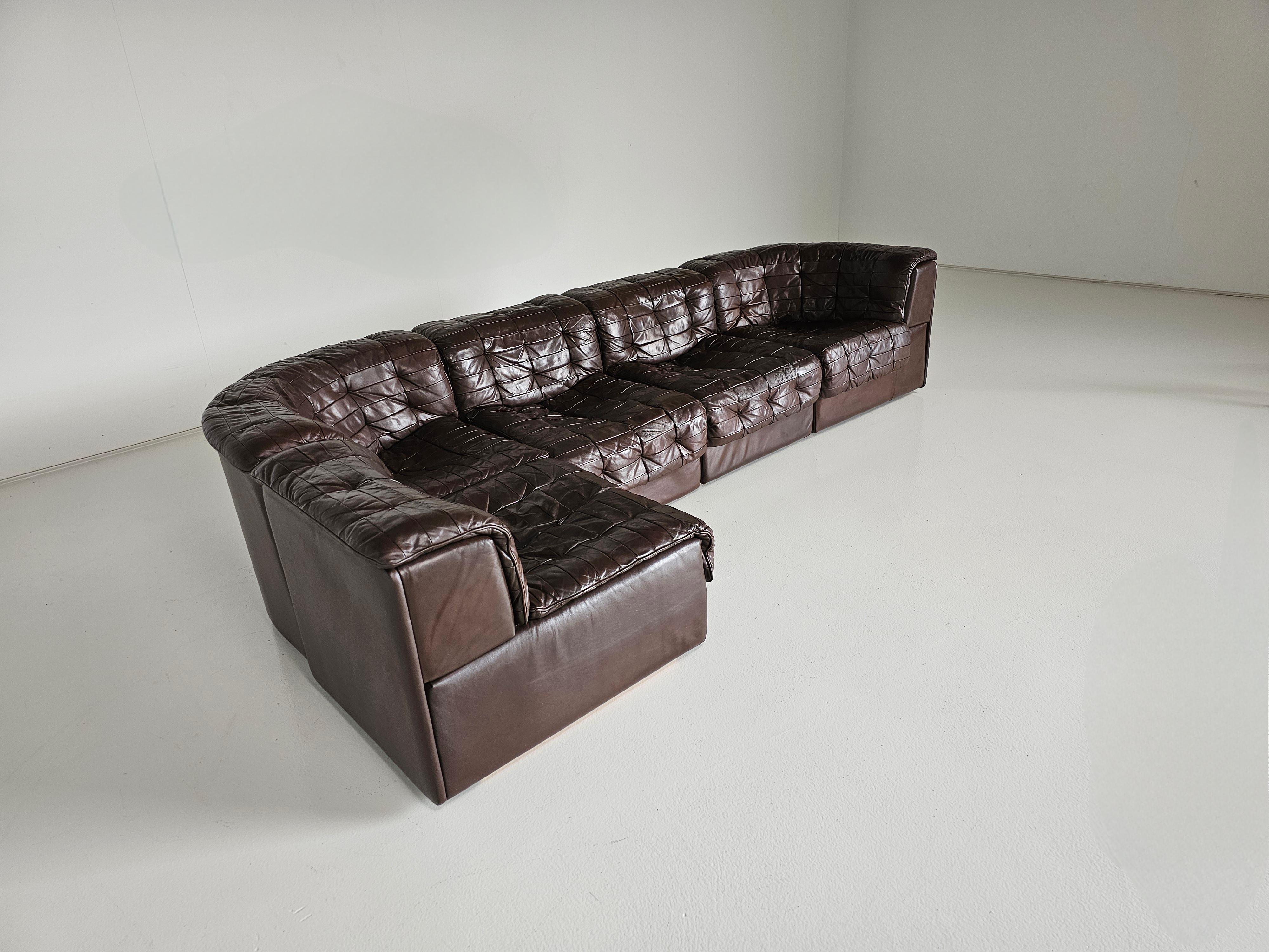 Patchwork De Sede DS 11 Modular Sofa in Original brown Leather, 1970s