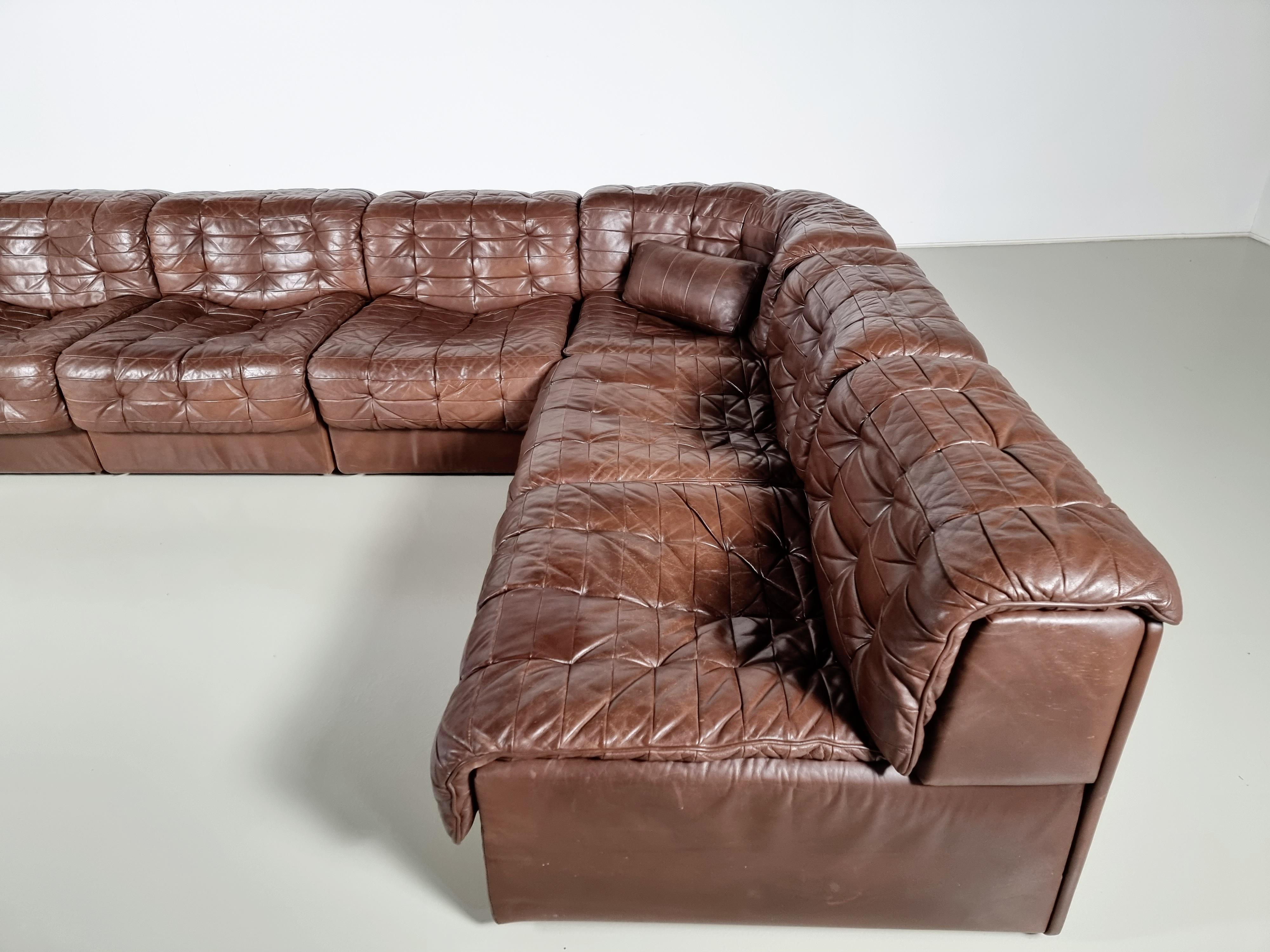 De Sede DS 11 Modular Sofa in Original Brown Leather, 1970s In Good Condition In amstelveen, NL