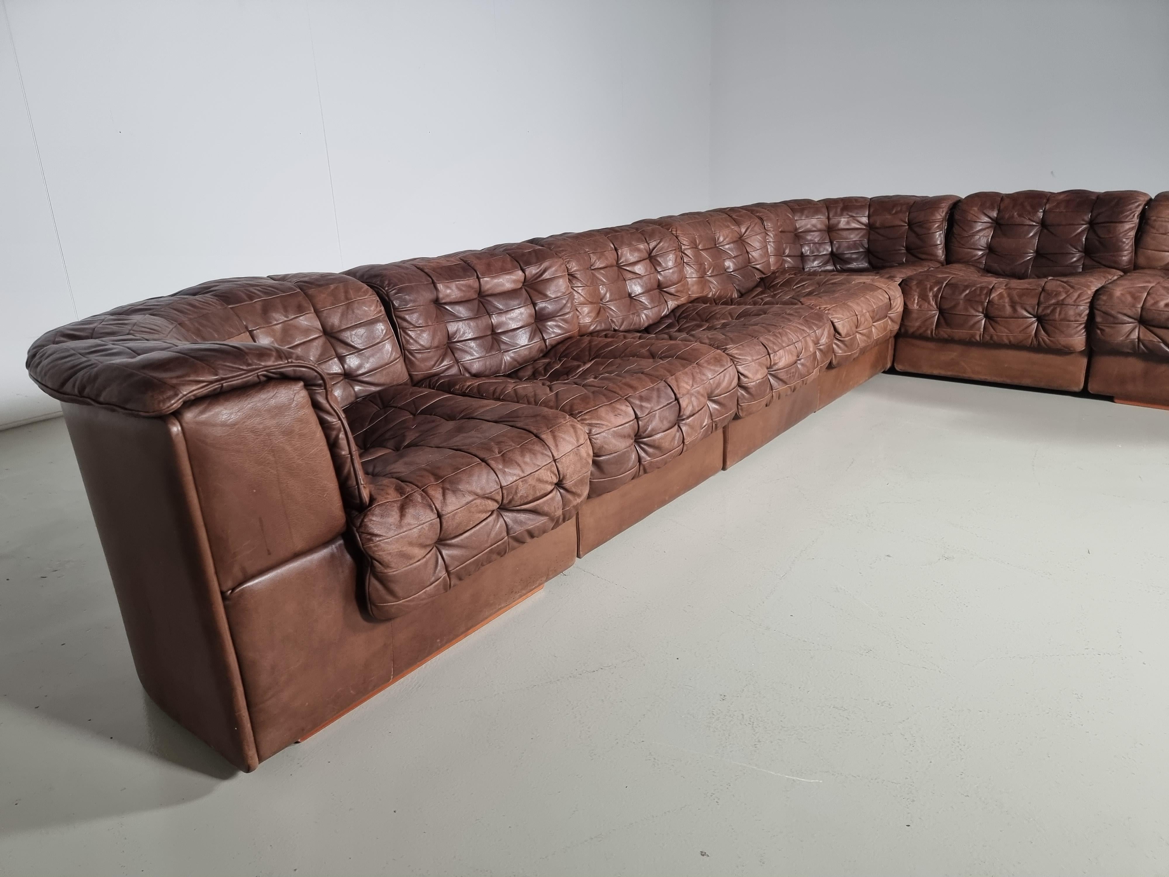 De Sede DS 11 Modular Sofa in Original brown Leather, 1970s In Good Condition In amstelveen, NL
