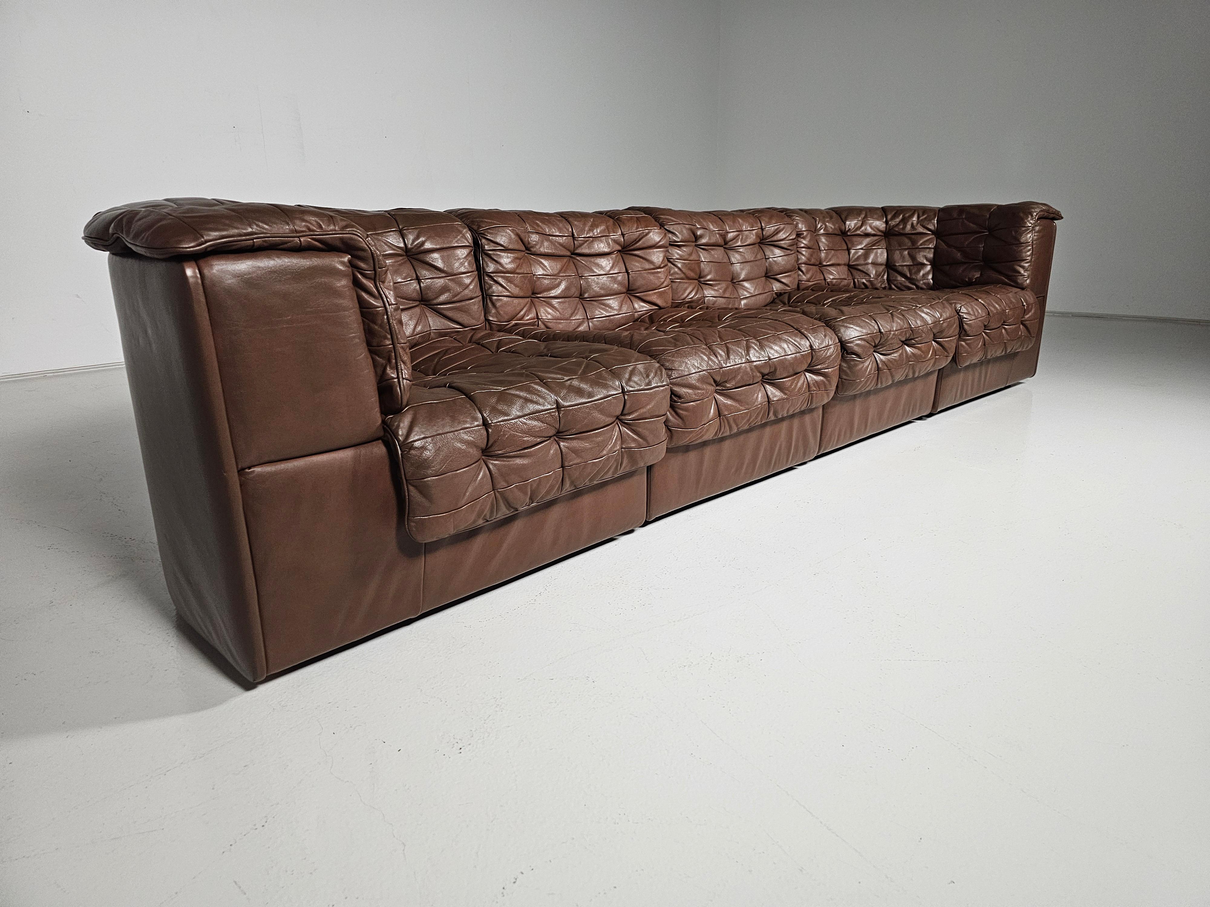 Sofá modular De Sede DS-11 en cuero marrón original, años 70 en Bueno estado para la venta en amstelveen, NL