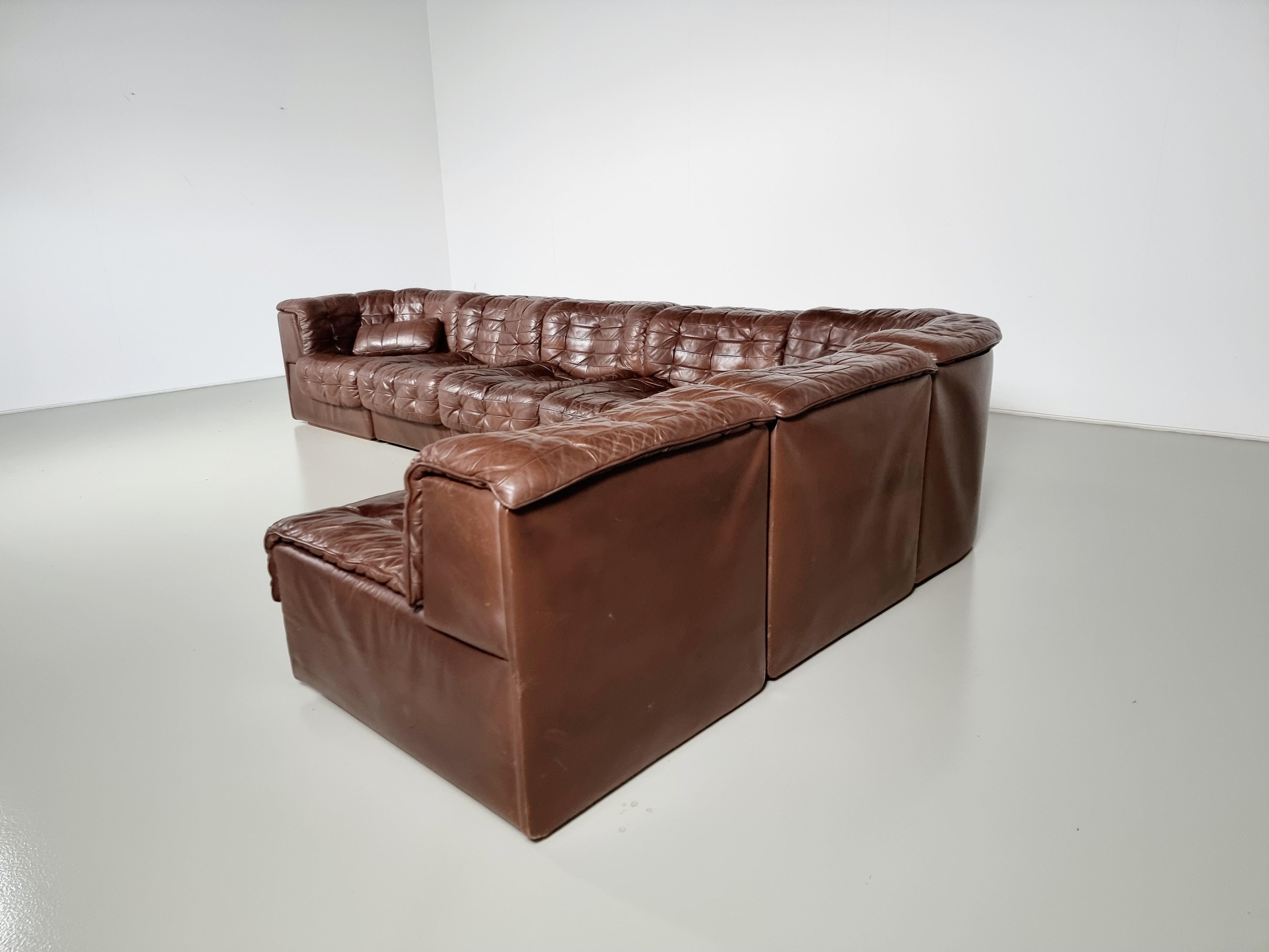 Late 20th Century De Sede DS 11 Modular Sofa in Original Brown Leather, 1970s