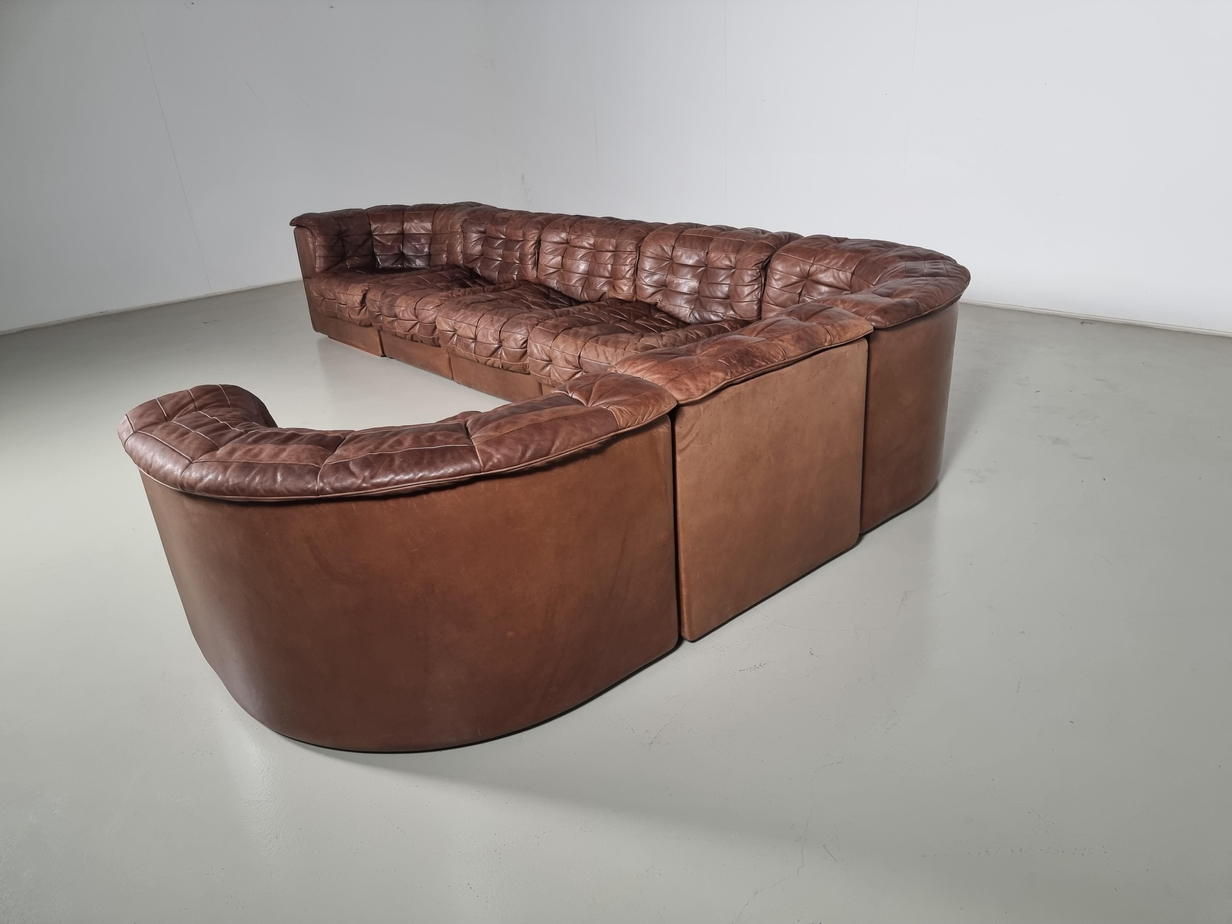 Late 20th Century De Sede DS 11 Modular Sofa in Original brown Leather, 1970s