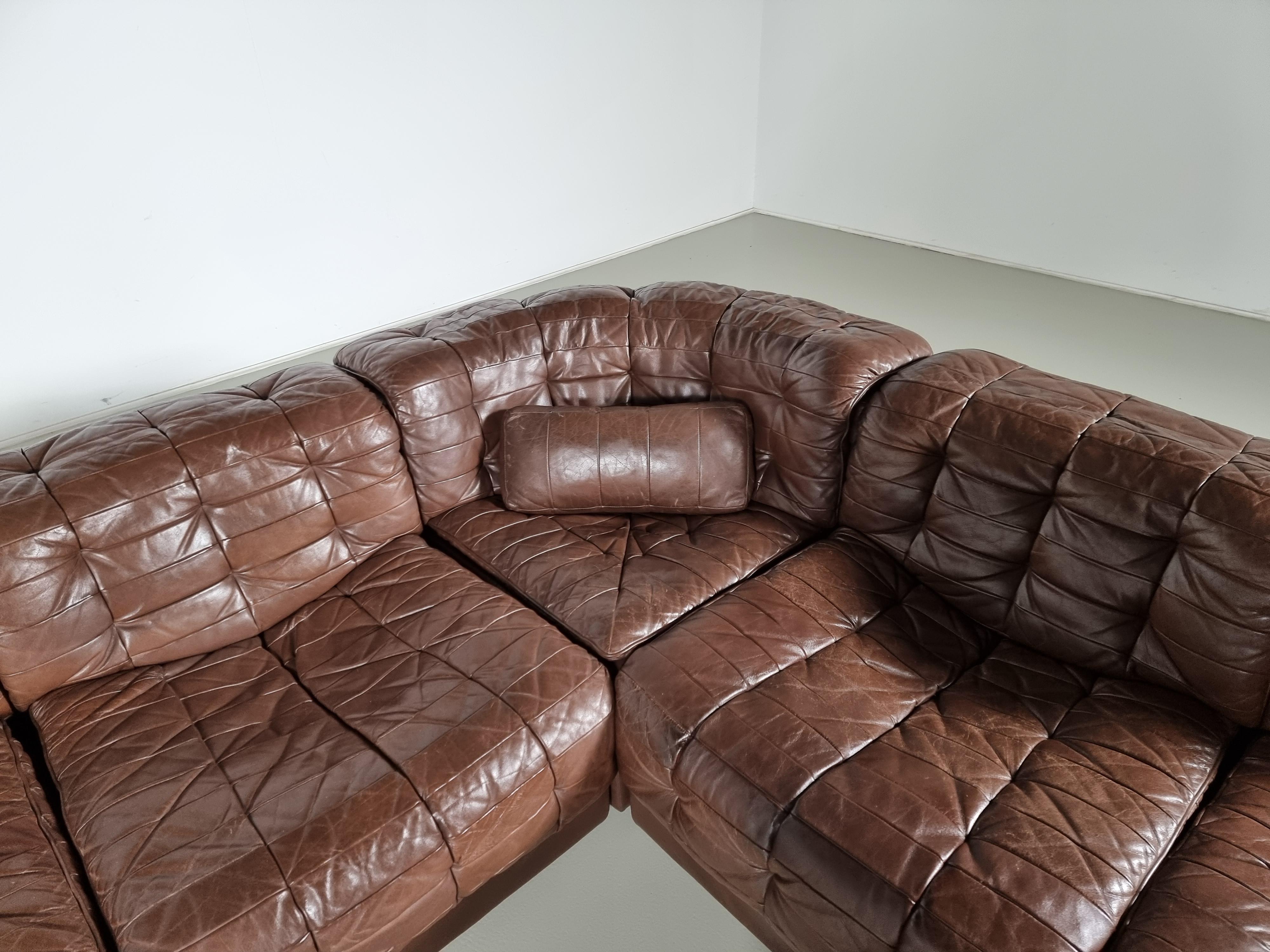 De Sede DS 11 Modular Sofa in Original Brown Leather, 1970s 1