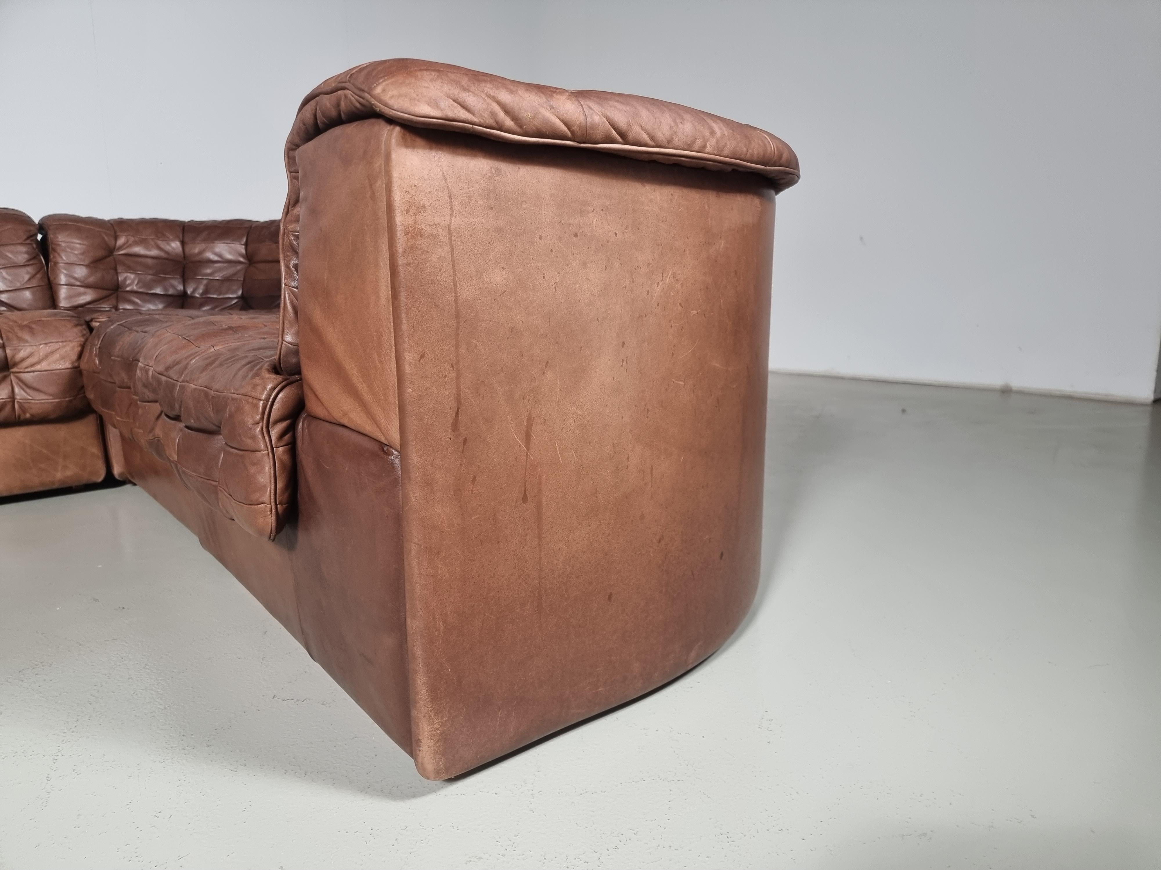 De Sede DS 11 Modular Sofa in Original brown Leather, 1970s 1