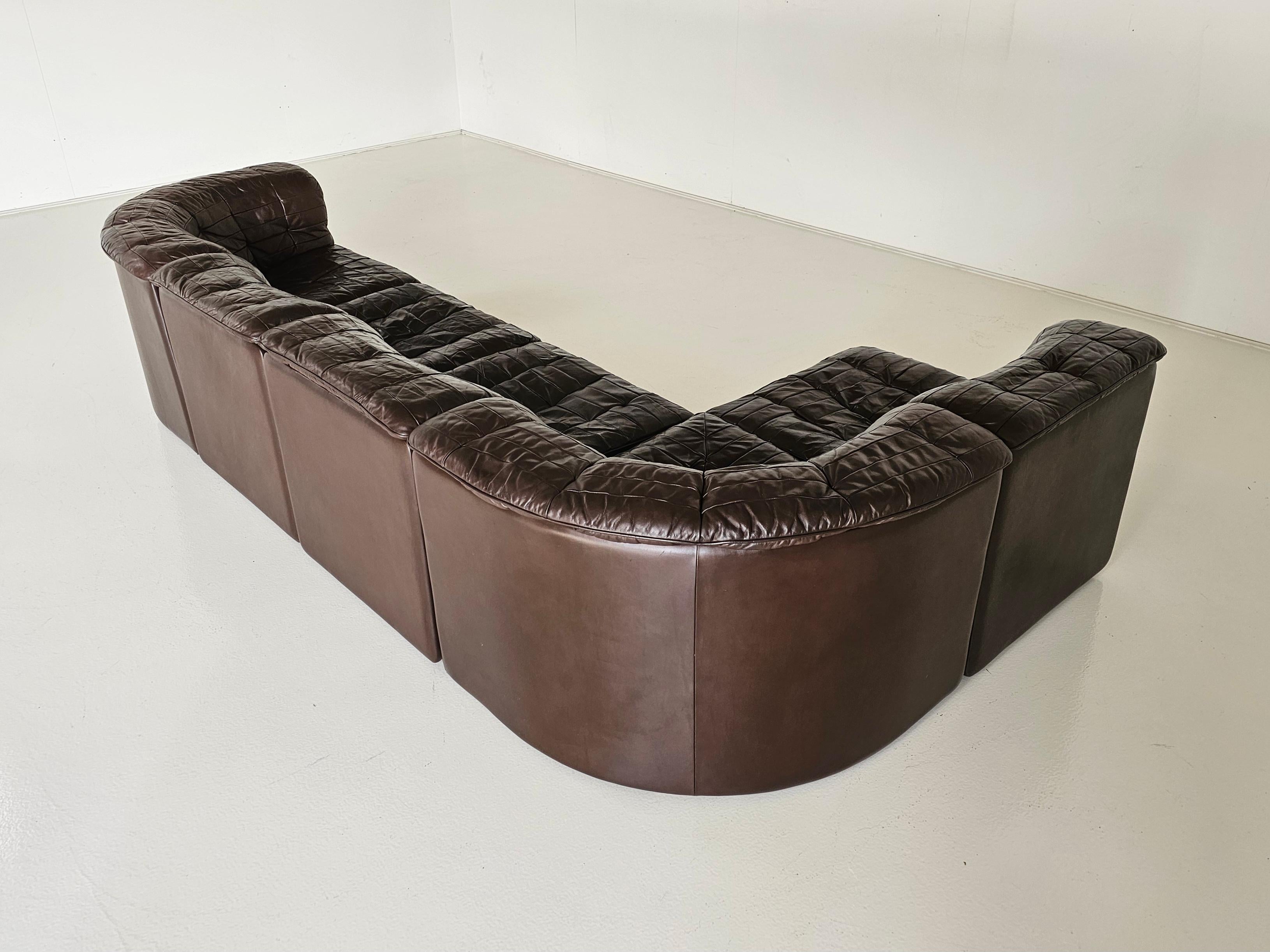 De Sede DS 11 Modular Sofa in Original brown Leather, 1970s 1