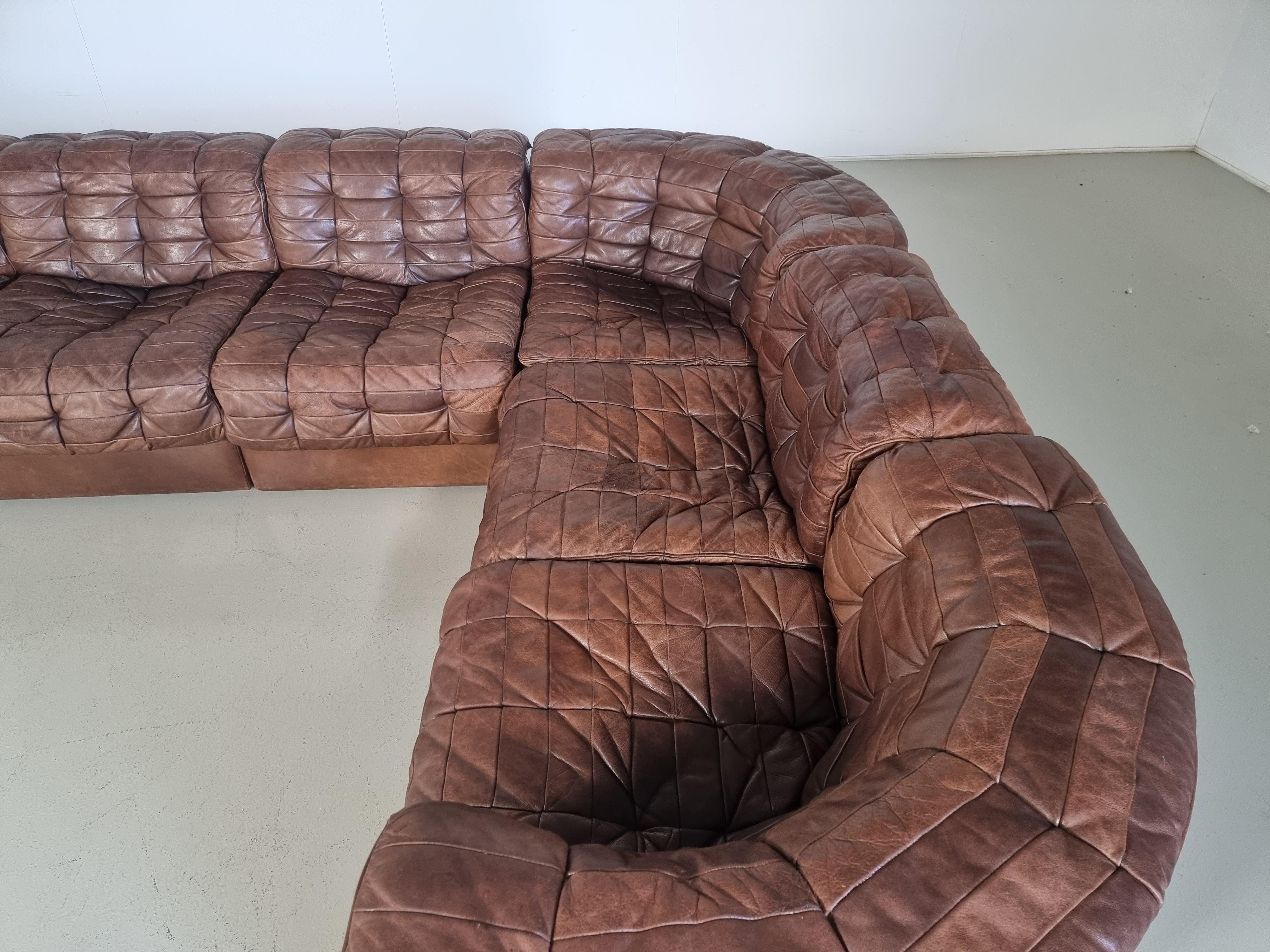 De Sede DS 11 Modular Sofa in Original brown Leather, 1970s 2