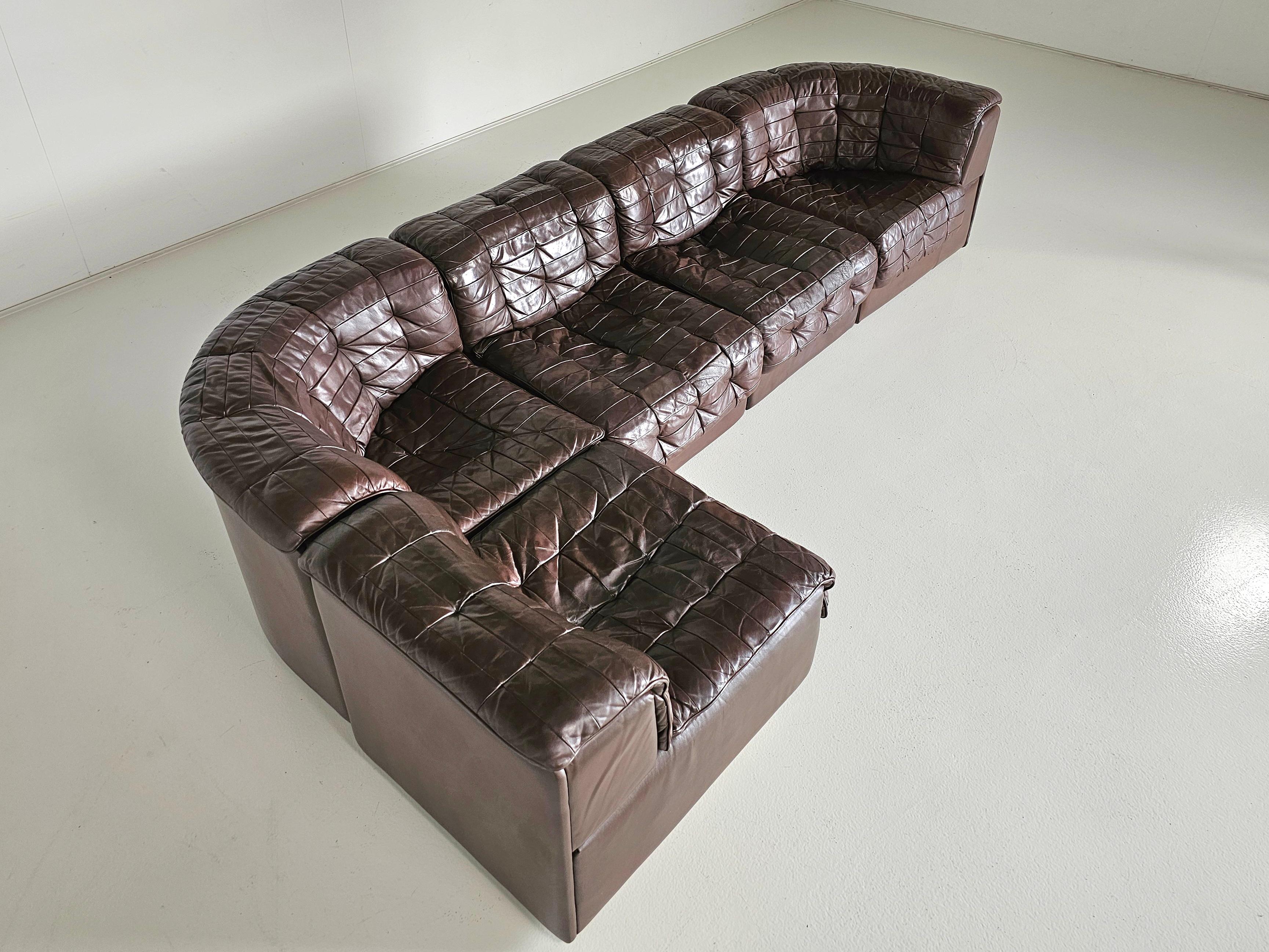 De Sede DS 11 Modular Sofa in Original brown Leather, 1970s 2