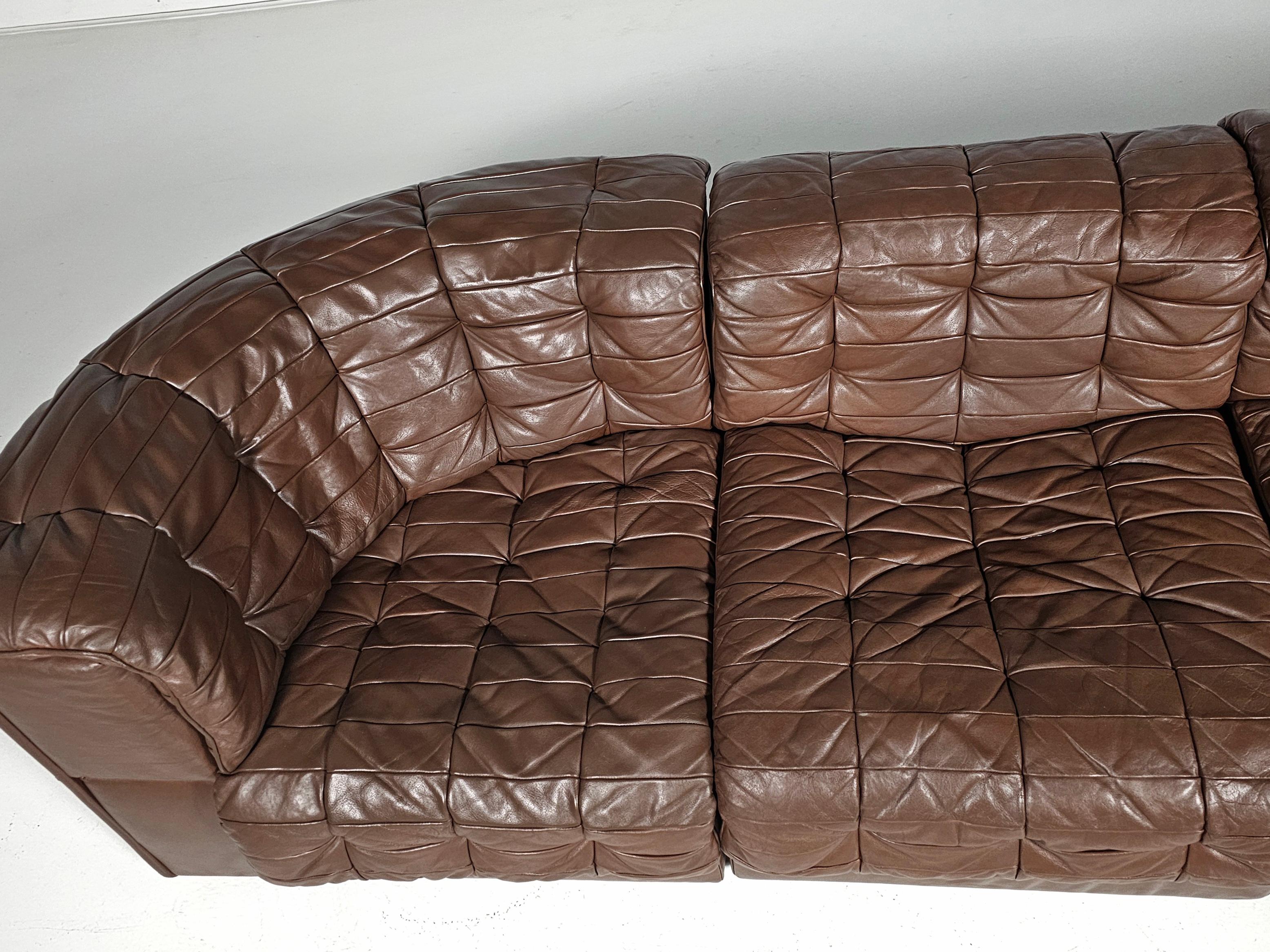 Sofá modular De Sede DS-11 en cuero marrón original, años 70 en venta 1