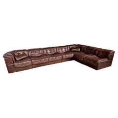 De Sede DS 11 Modular Sofa in Original Brown Leather, 1970s