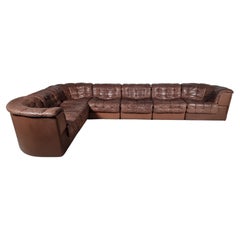 De Sede DS 11 Modular Sofa in Original brown Leather, 1970s