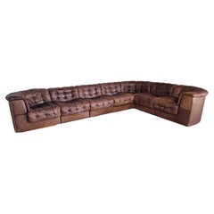 De Sede DS 11 Modular Sofa in Original brown Leather, 1970s