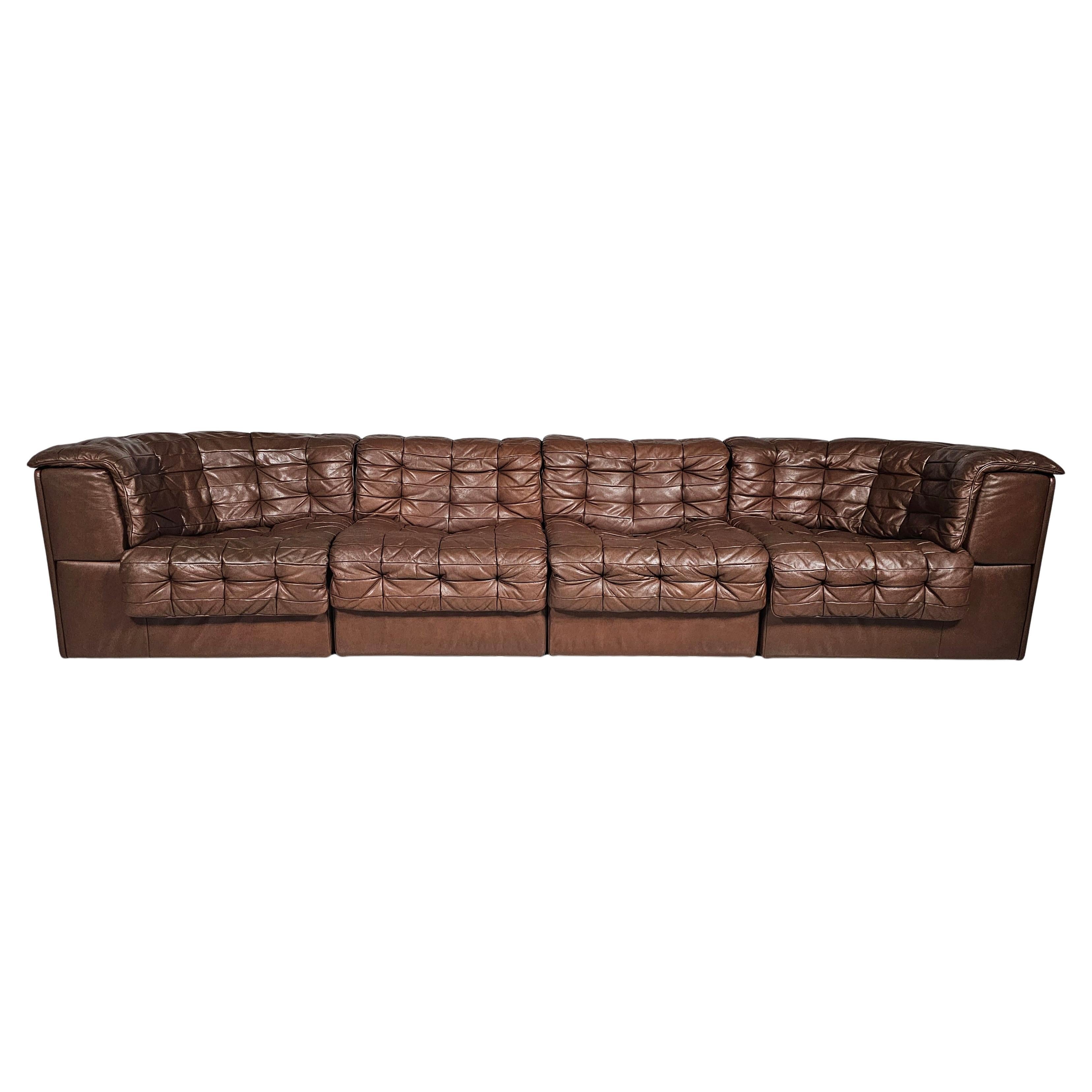 De Sede DS-11 Modulares Sofa in original braunem Leder, 1970er Jahre