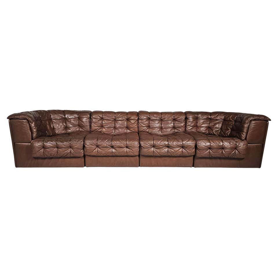 De Sede 'DS-15' Modular Sofa in Patinated Cognac Leather, Switzerland 1970's