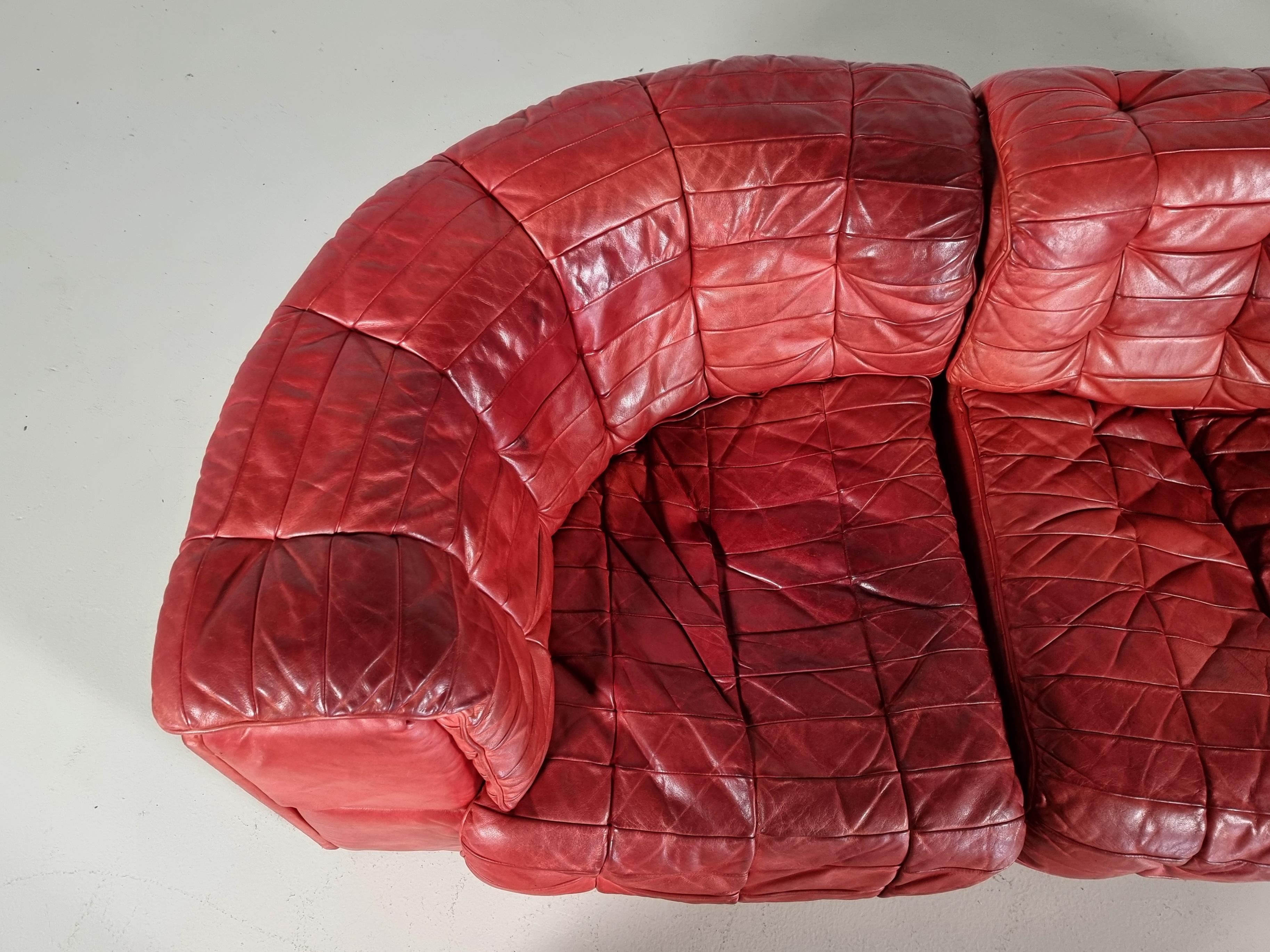 European De Sede DS 11 Modular Sofa in Original red Leather, 1970s