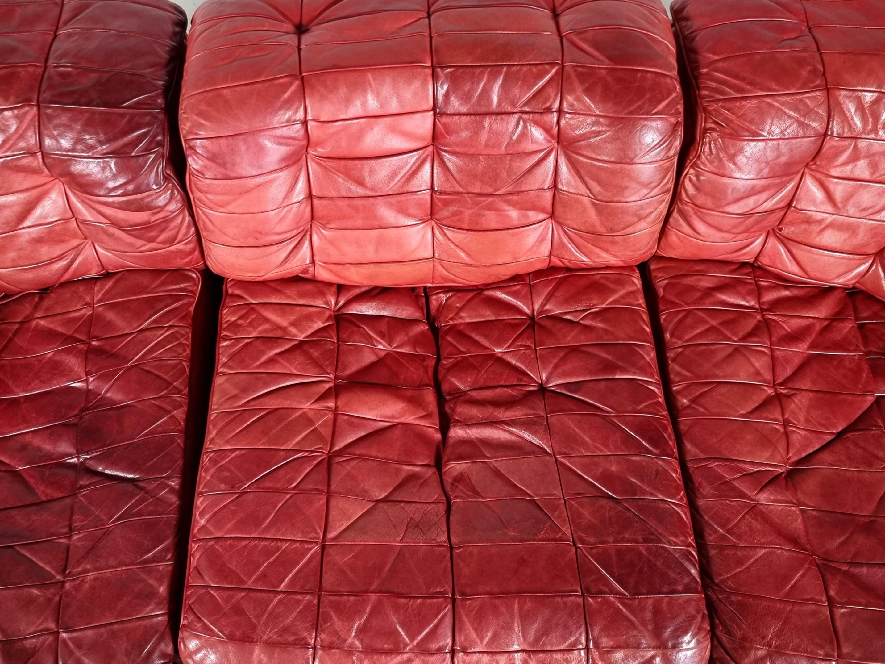 Patchwork De Sede DS 11 Modular Sofa in Original red Leather, 1970s