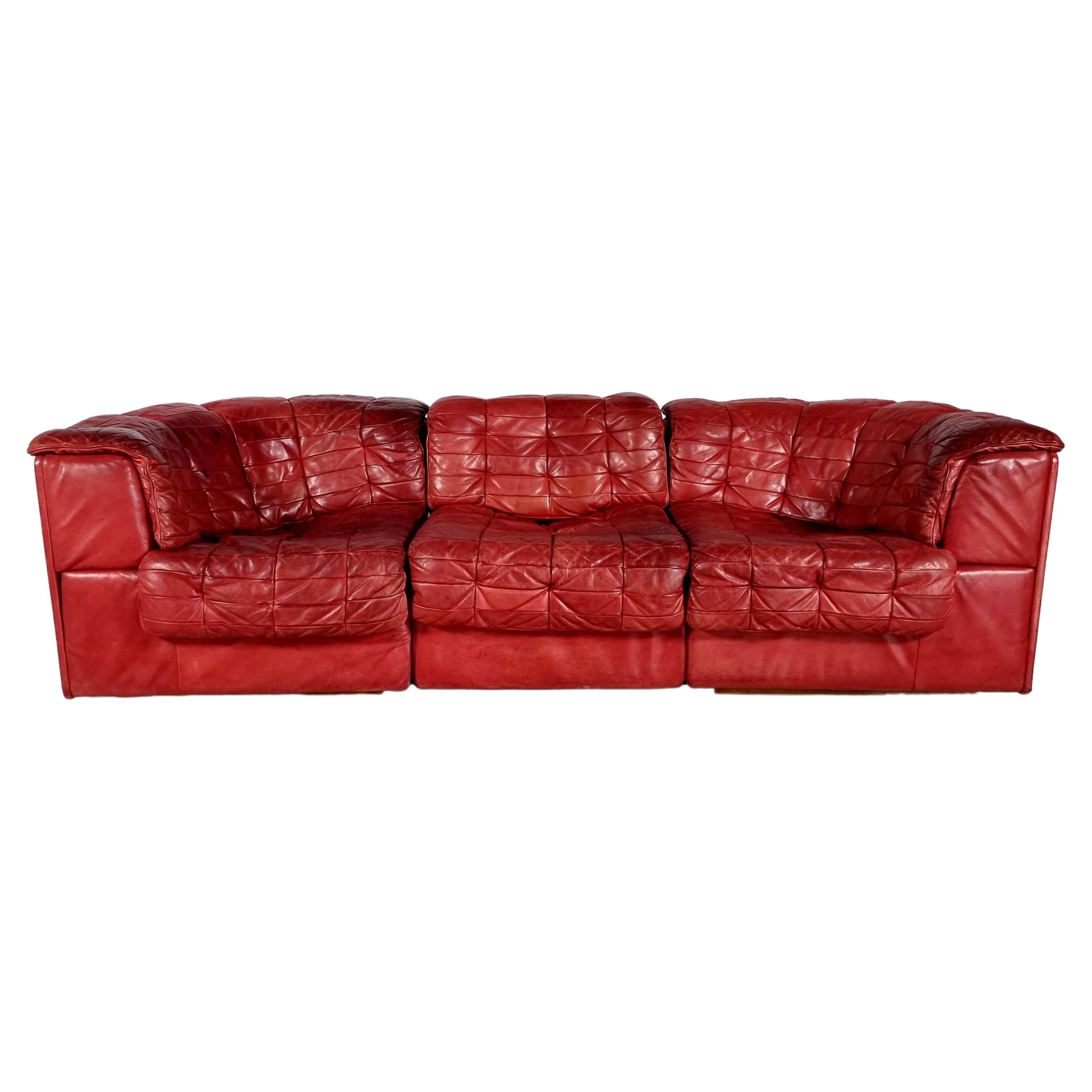 De Sede DS 11 Modular Sofa in Original red Leather, 1970s