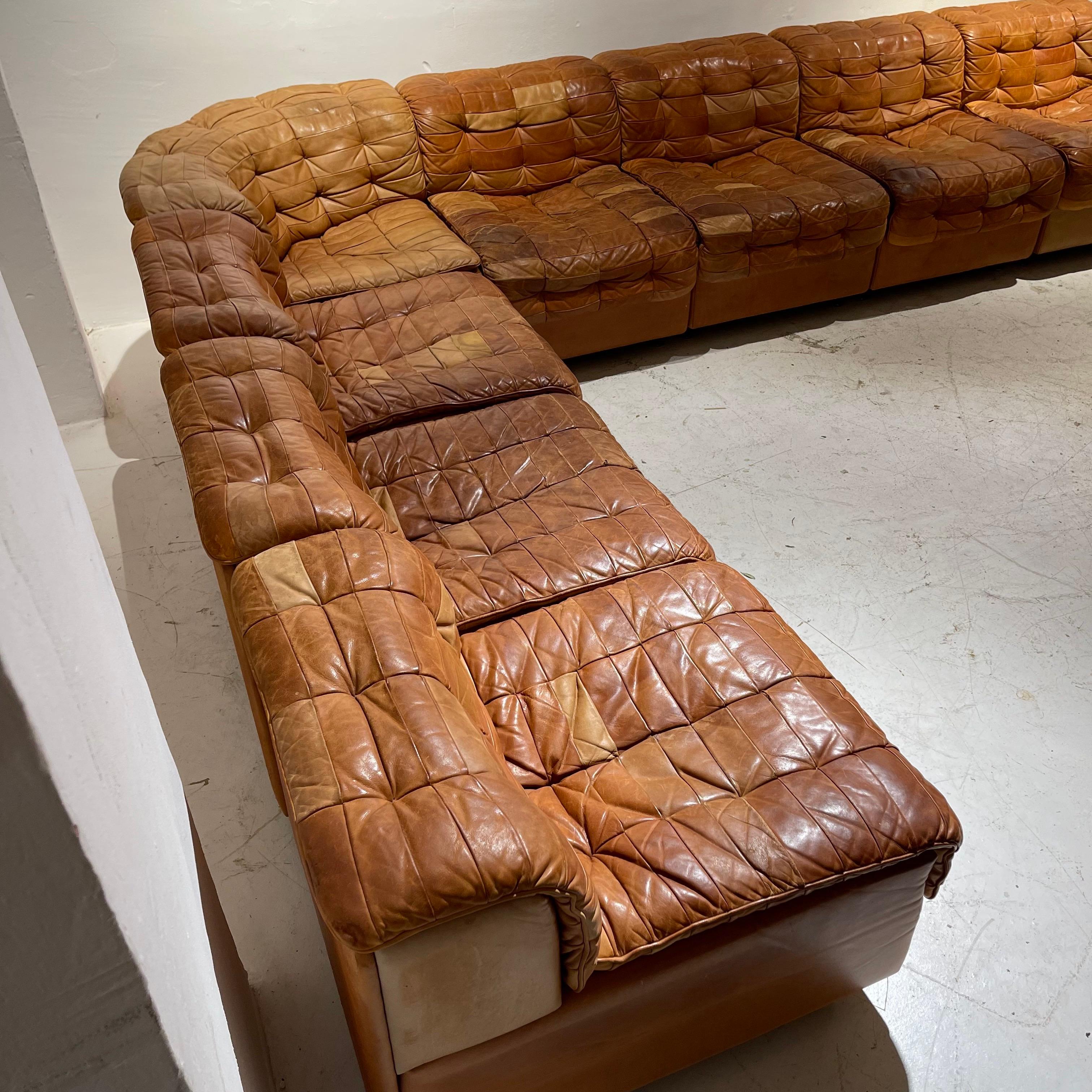 De Sede DS 11 Modular Sofa in Patinated Burnt Orange Cognac Leather, 1970s 3