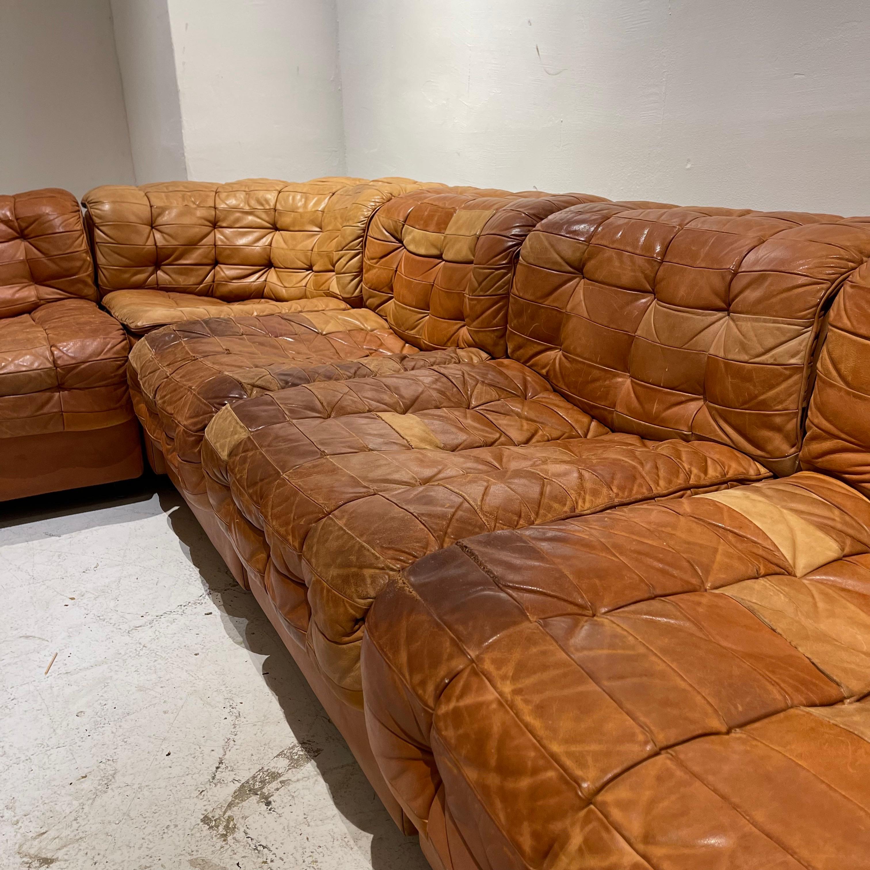 De Sede DS 11 Modular Sofa in Patinated Burnt Orange Cognac Leather, 1970s 5