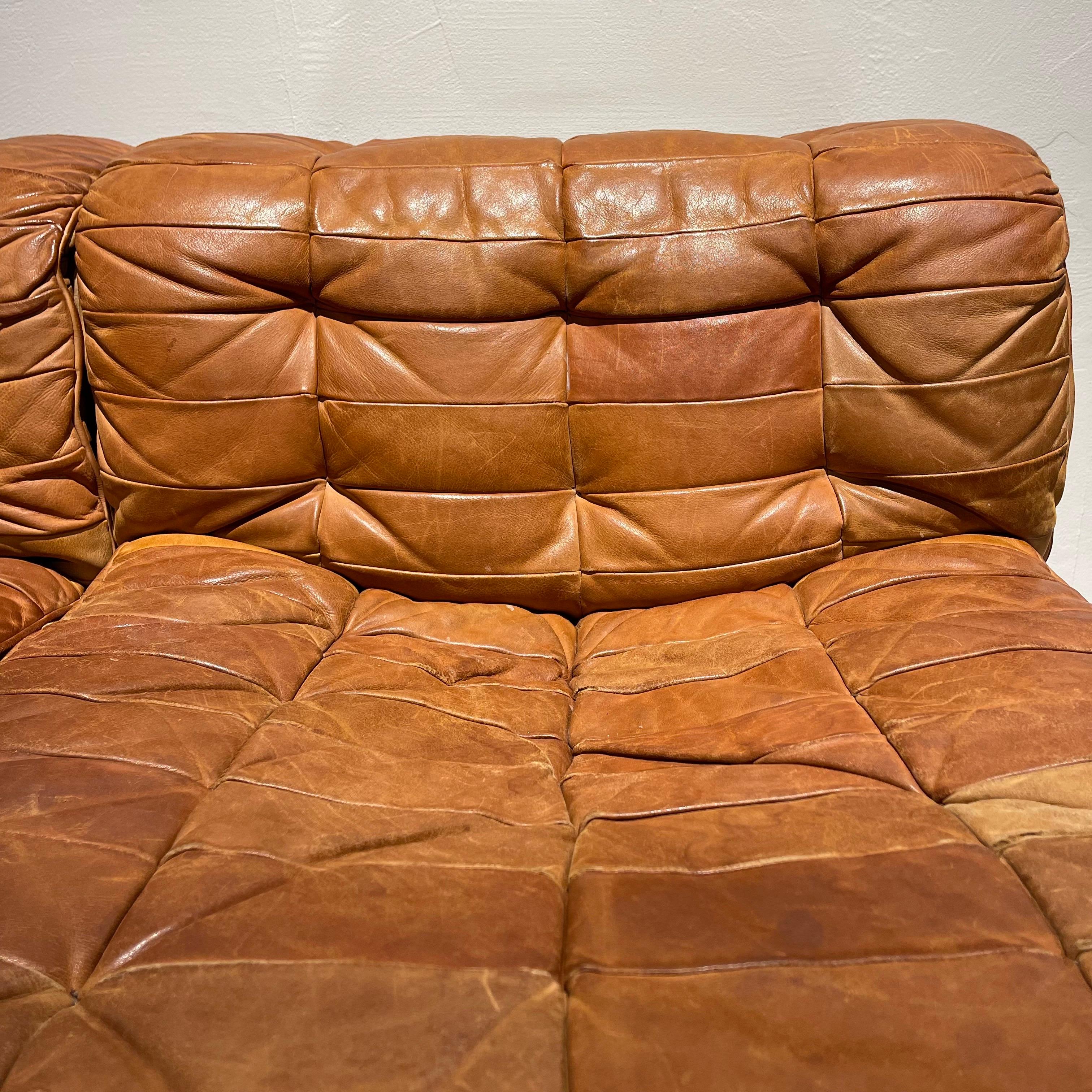 De Sede DS 11 Modular Sofa in Patinated Burnt Orange Cognac Leather, 1970s 6
