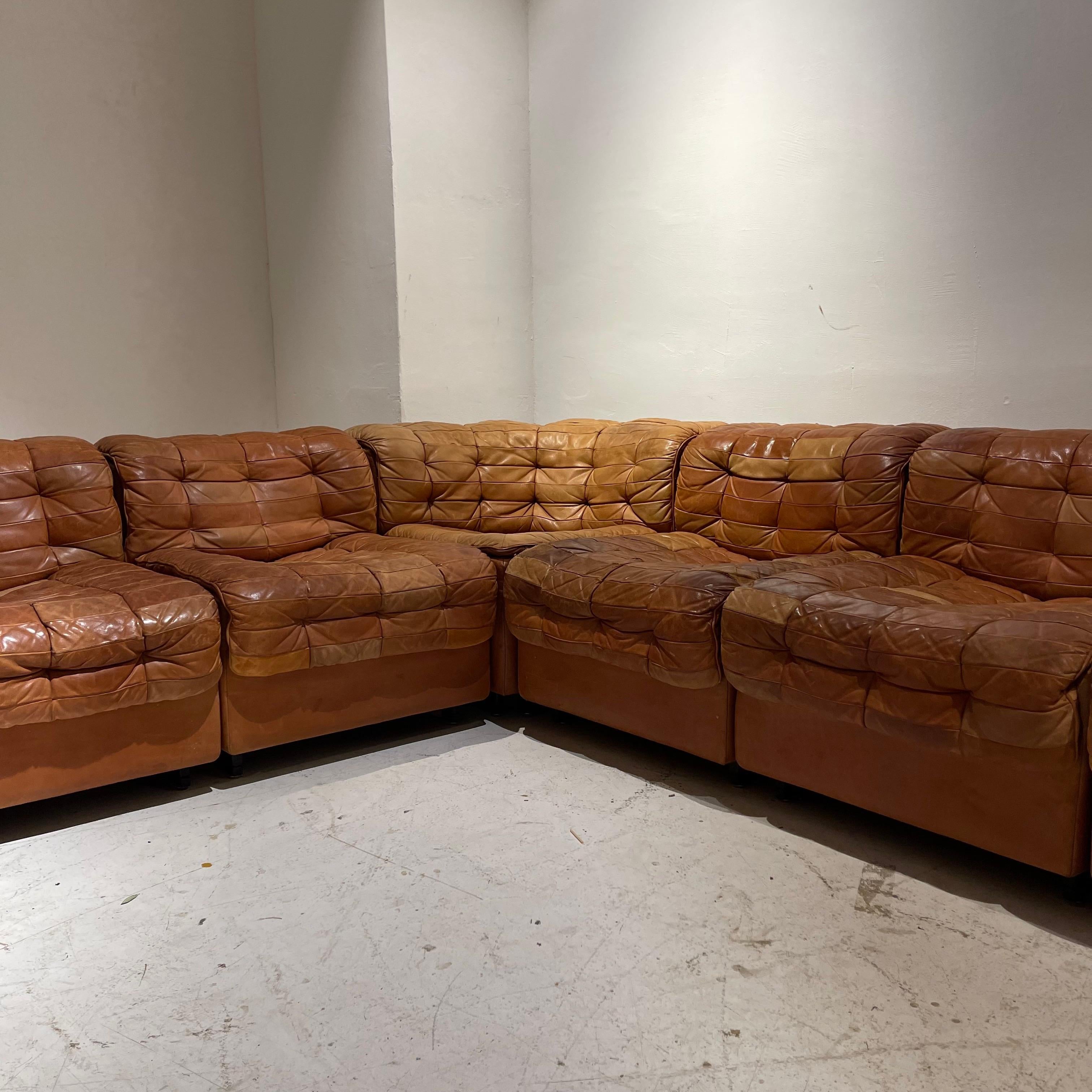 De Sede DS 11 Modular Sofa in Patinated Burnt Orange Cognac Leather, 1970s 8