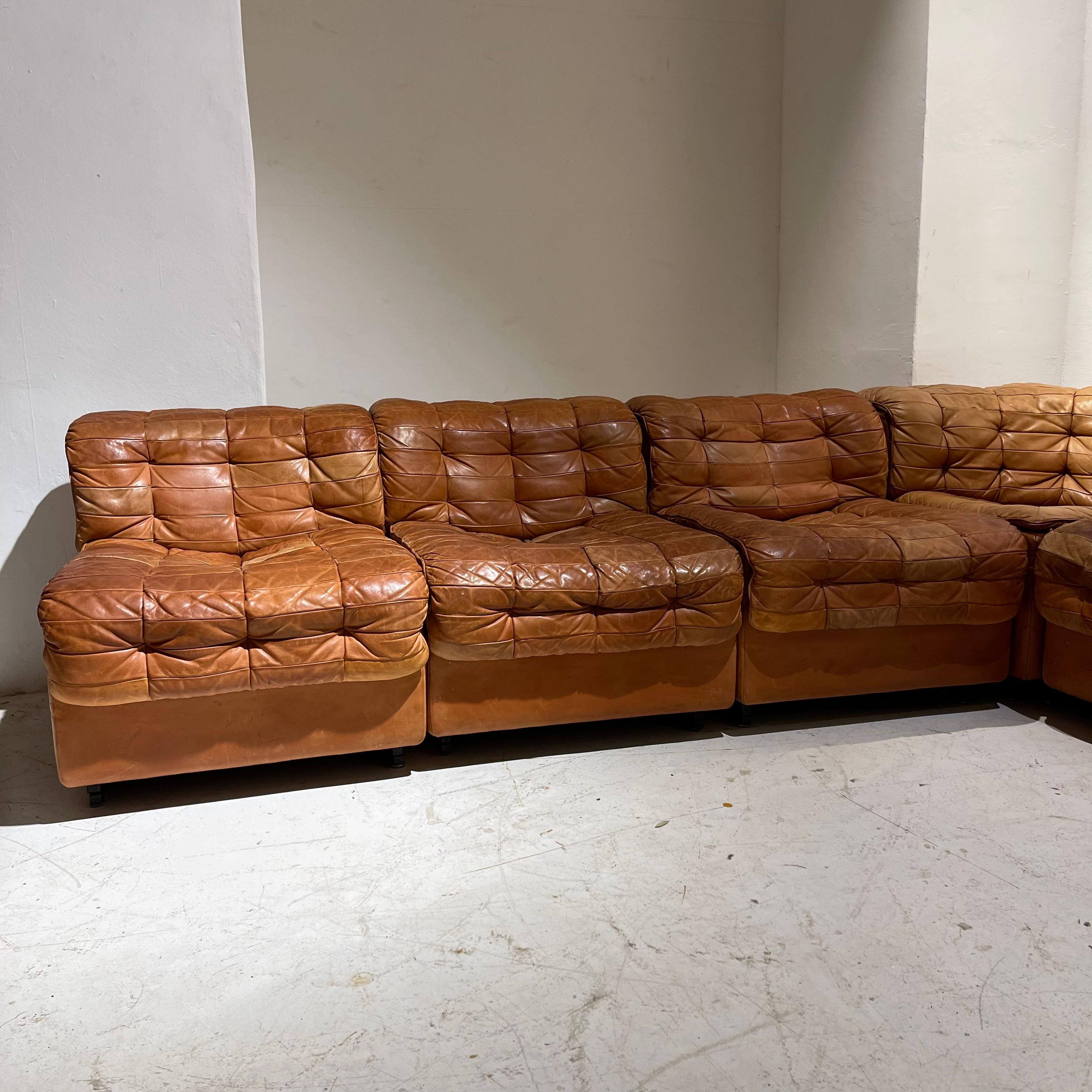 De Sede DS 11 Modular Sofa in Patinated Burnt Orange Cognac Leather, 1970s 9