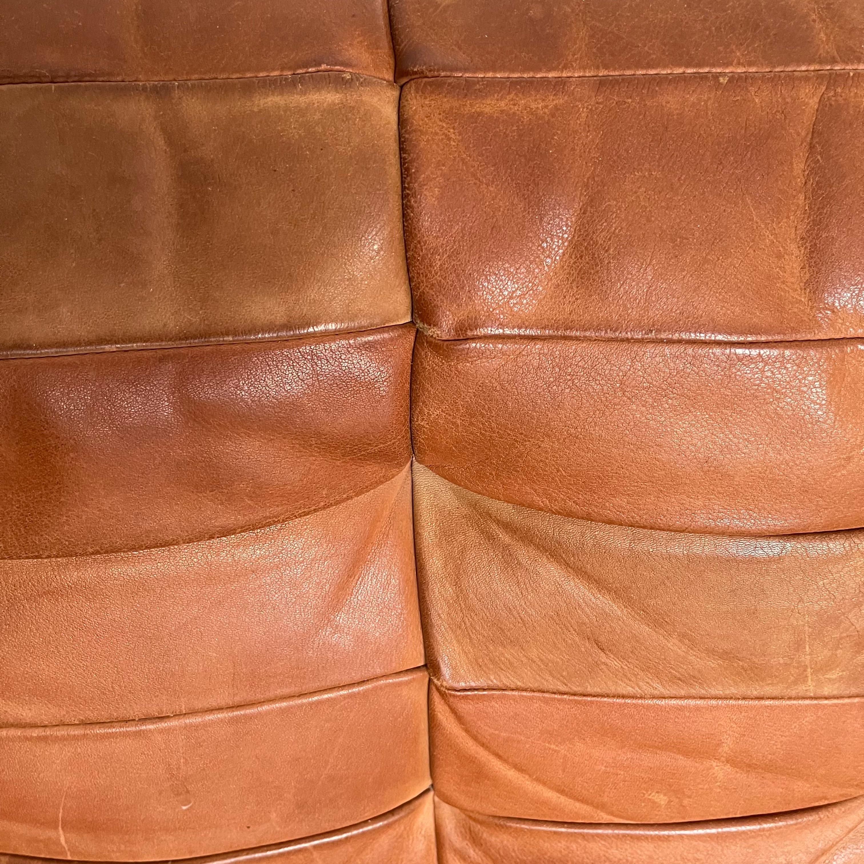 De Sede DS 11 Modular Sofa in Patinated Burnt Orange Cognac Leather, 1970s 12