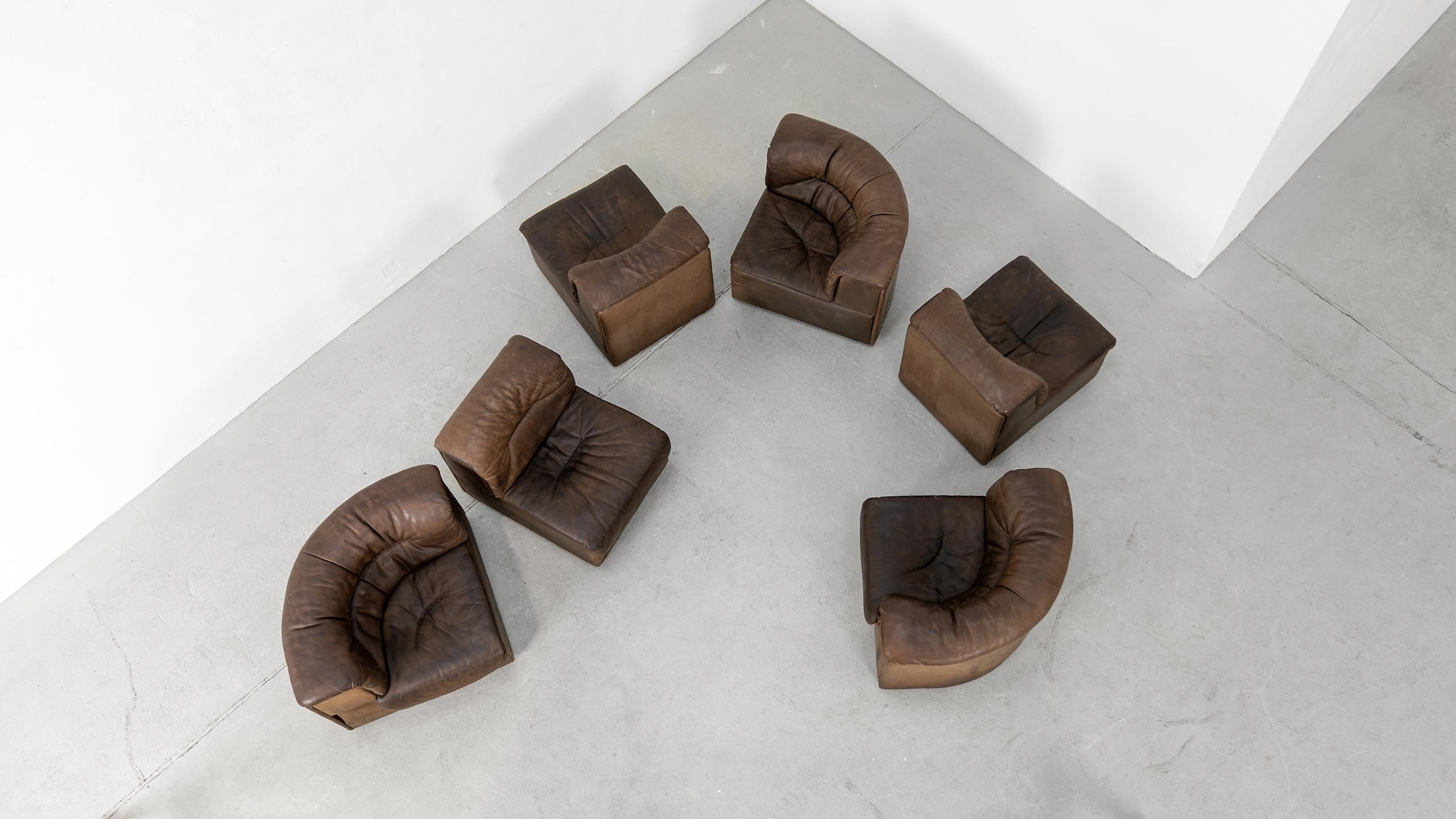 De Sede DS-11 Modular Sofa Neck Leather Brown 1970 Sectional Mid Century Modern 4