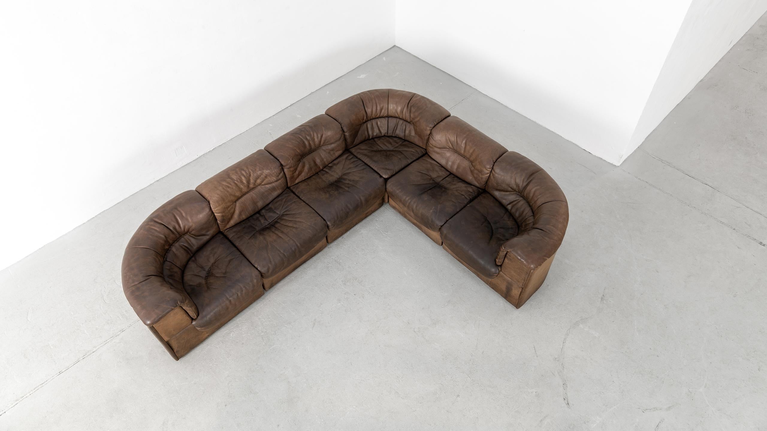 De Sede DS-11 Modular Sofa Neck Leather Brown 1970 Sectional Mid Century Modern 5