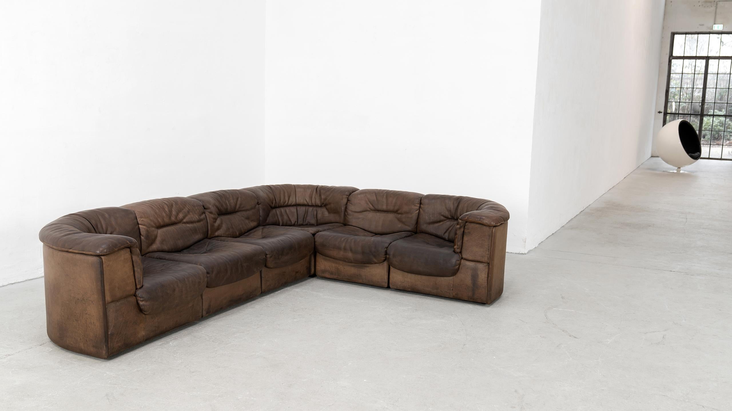 De Sede DS-11 Modular Sofa Neck Leather Brown 1970 Sectional Mid Century Modern 6