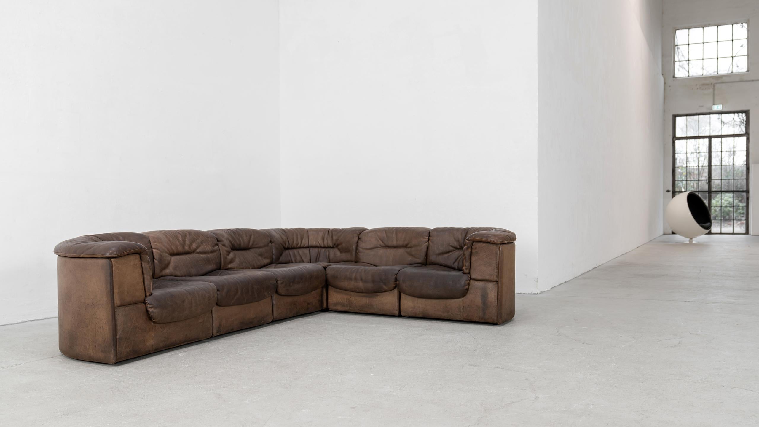 De Sede DS-11 Modular Sofa Neck Leather Brown 1970 Sectional Mid Century Modern 7