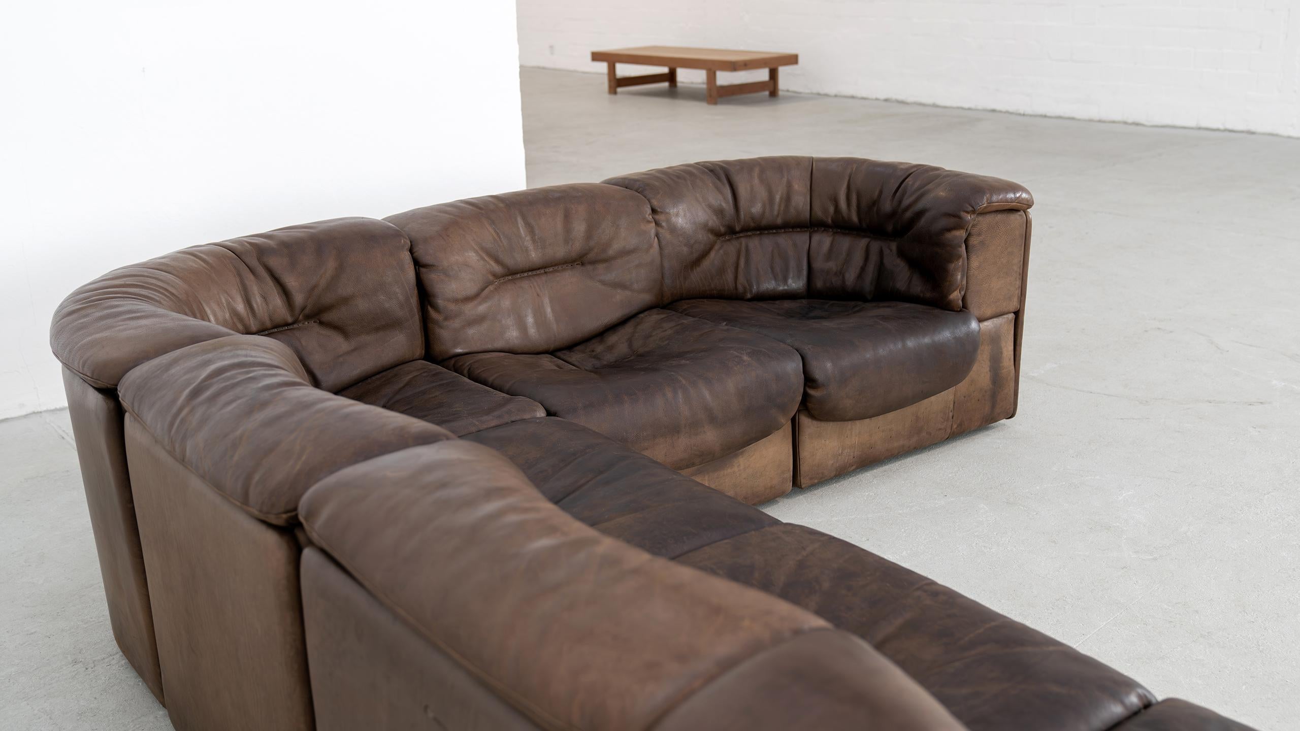 De Sede DS-11 Modular Sofa Neck Leather Brown 1970 Sectional Mid Century Modern 8