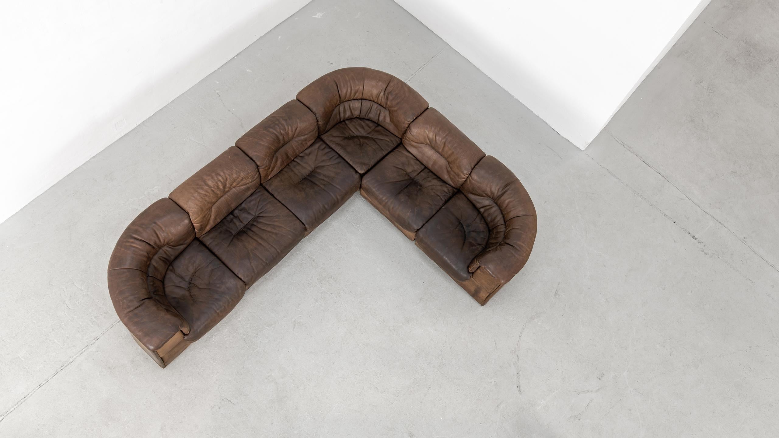 De Sede DS-11 Modular Sofa Neck Leather Brown 1970 Sectional Mid Century Modern 14