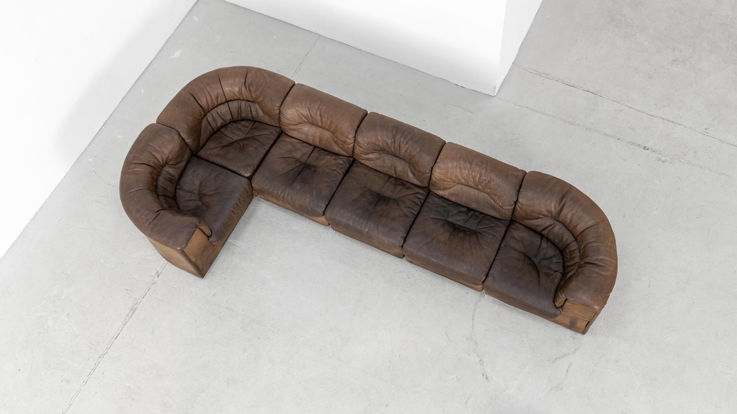 Mid-Century Modern De Sede DS-11 Modular Sofa Neck Leather Brown 1970 Sectional Mid Century Modern