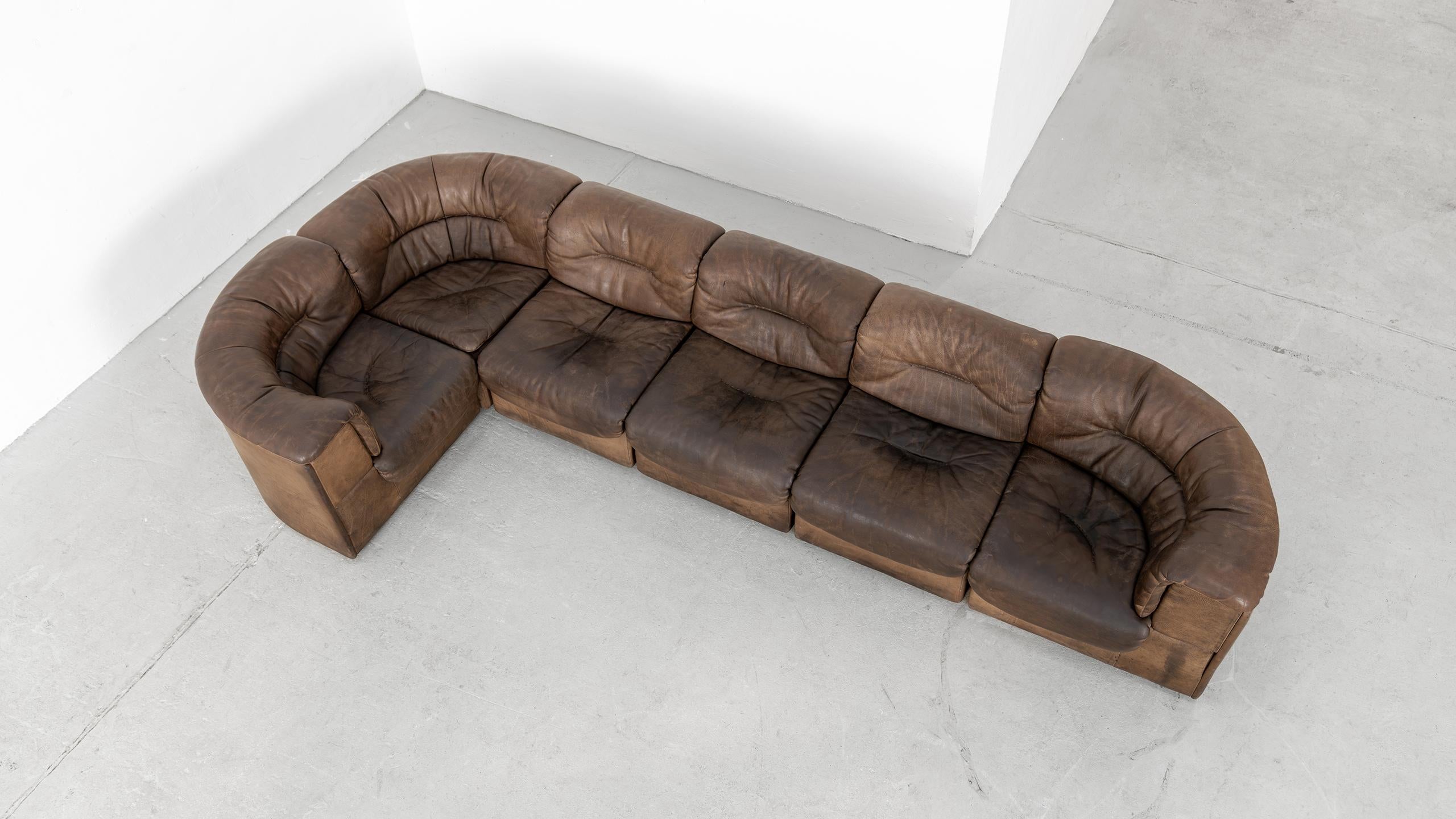 Swiss De Sede DS-11 Modular Sofa Neck Leather Brown 1970 Sectional Mid Century Modern