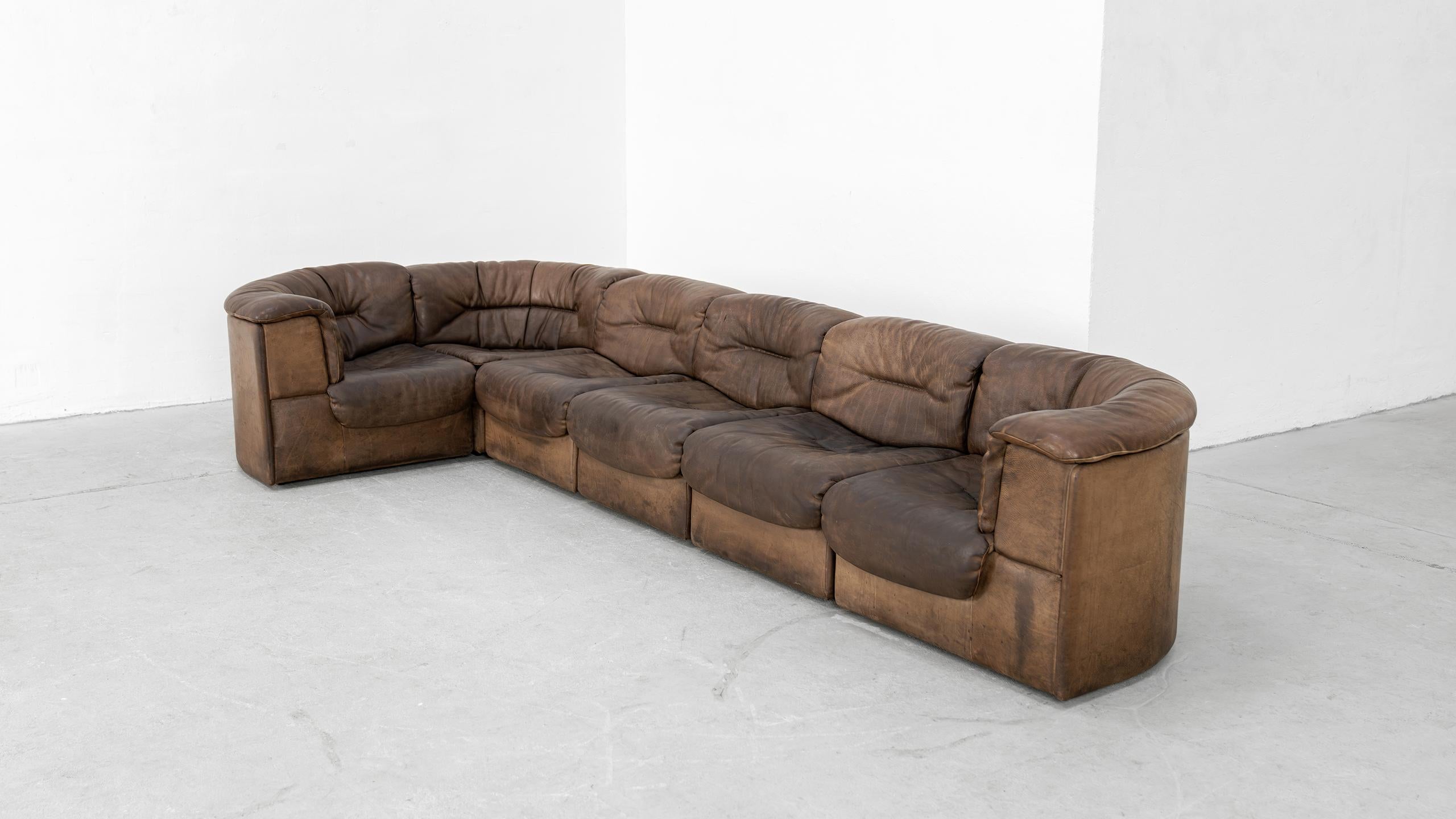 De Sede DS-11 Modular Sofa Neck Leather Brown 1970 Sectional Mid Century Modern In Good Condition In Munster, NRW