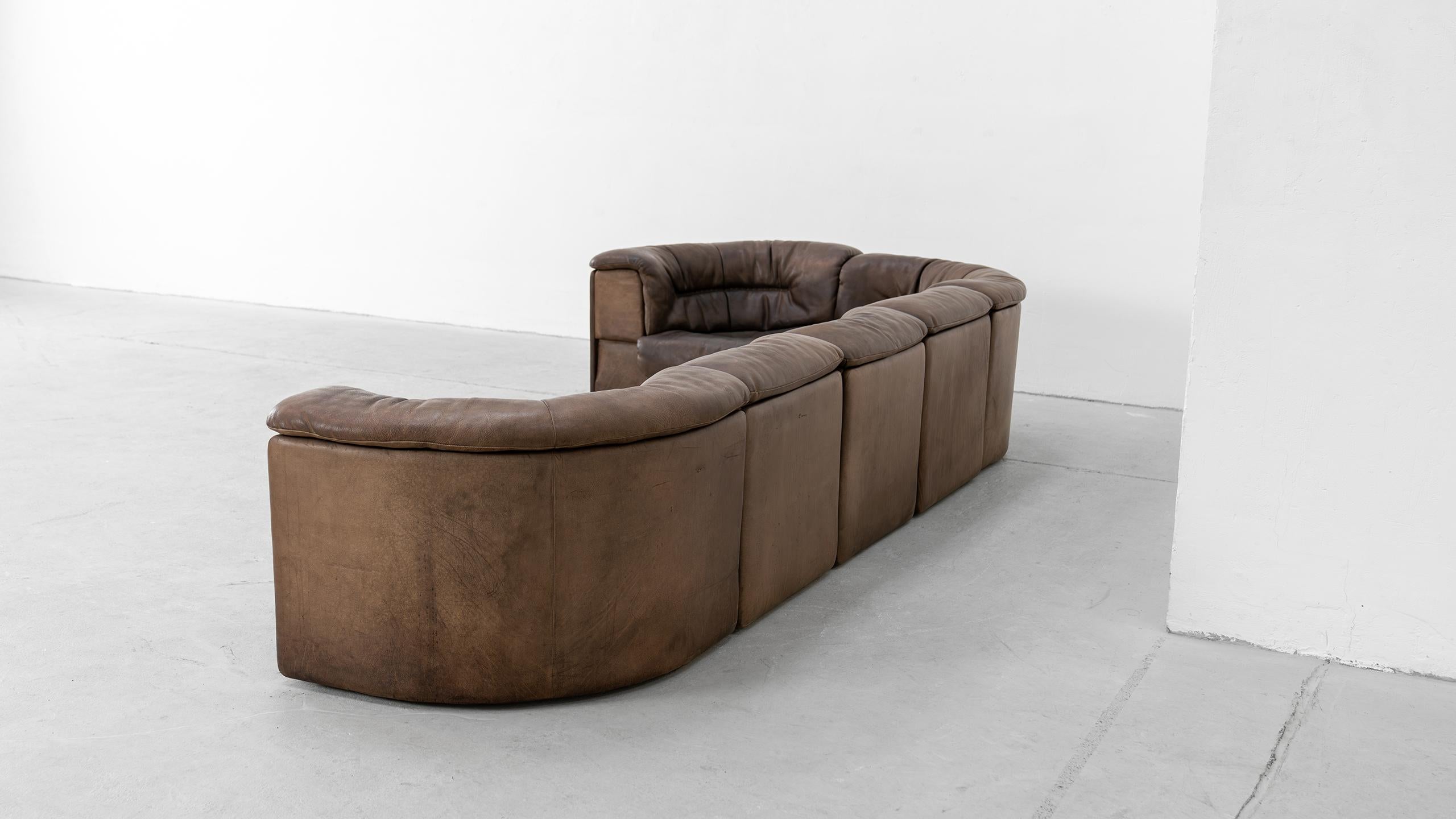 Late 20th Century De Sede DS-11 Modular Sofa Neck Leather Brown 1970 Sectional Mid Century Modern