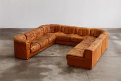 de Sede „DS-11“ Modulares Sofa, patiniertes Cognac-Leder, 1970, 10-teiliges Set