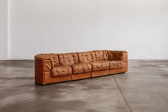 De Sede "DS-11" Modular Sofa, Patinated Cognac Leather, 1970, Set of 4
