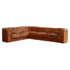 De Sede "DS-11" Modular Sofa, Patinated Cognac Leather, 1970, Set of 6