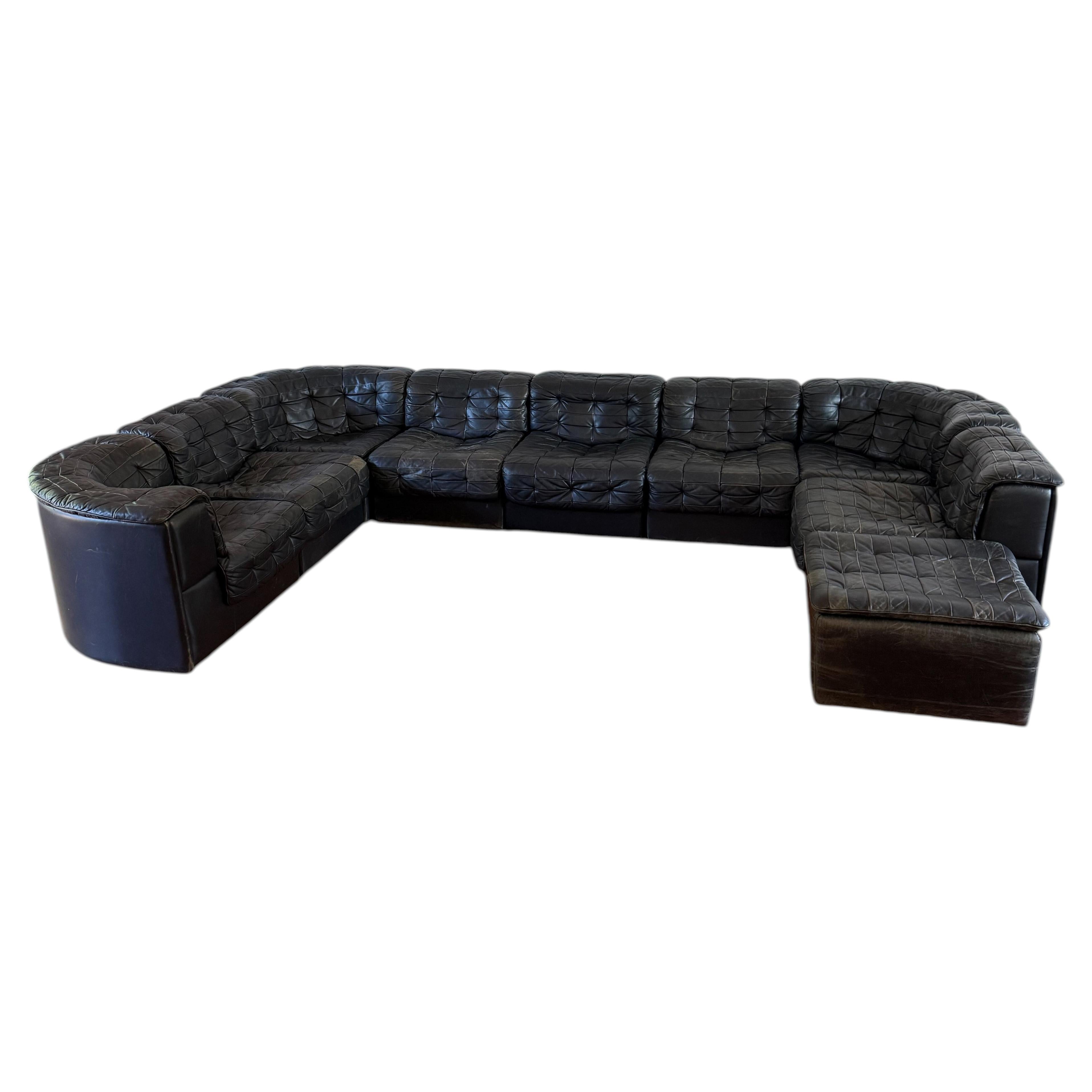 de Sede DS-11 Patchwork Leather Modular Sofa, 1970s, 9 Elements For Sale