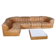 Vintage De Sede Ds 11 Patchwork Modul Leder Sofa mit Couchtisch, 1970er