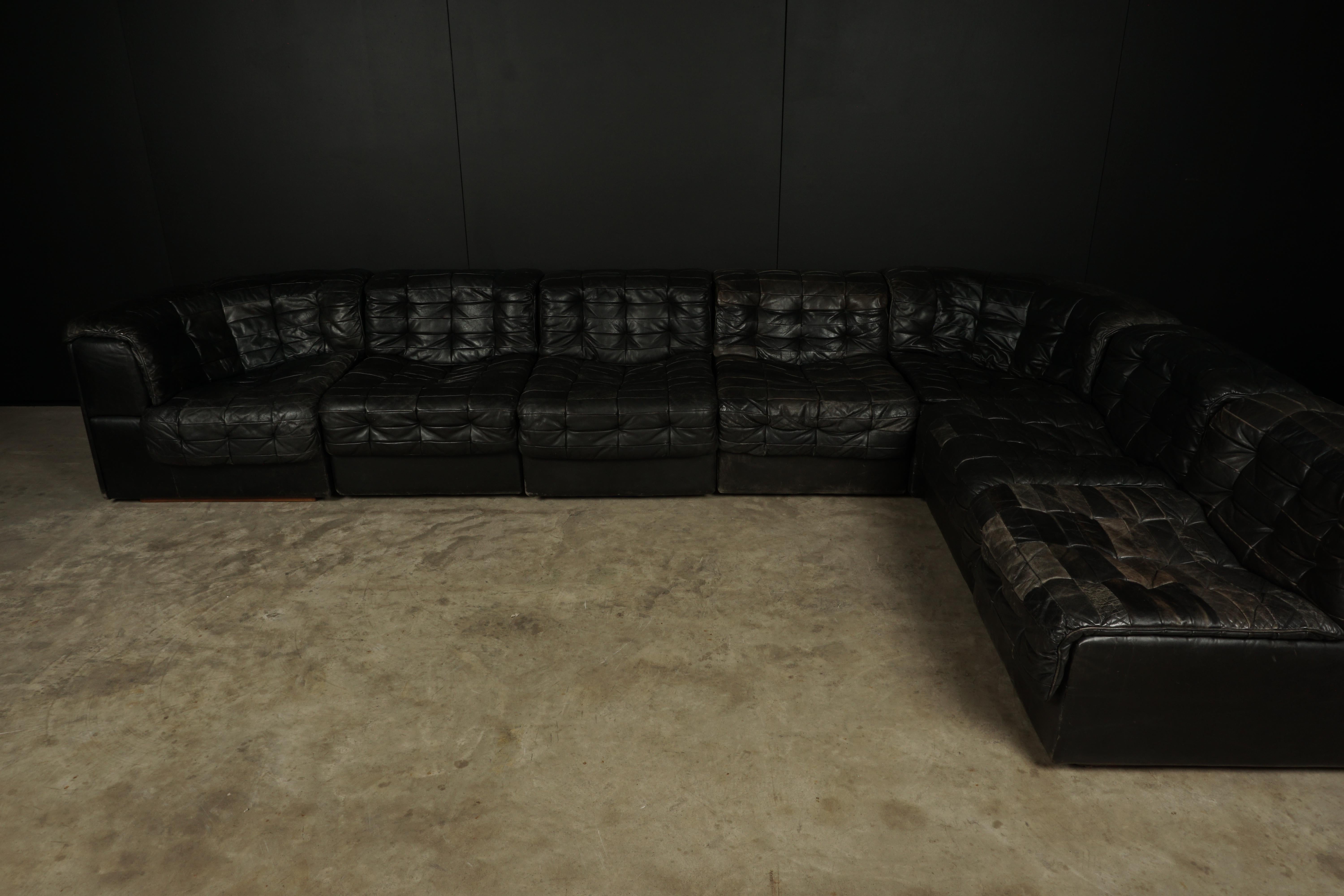 Rare De Sede Ds 11 Sectional Patchwork Sofa in Black Leather, 1970s 2