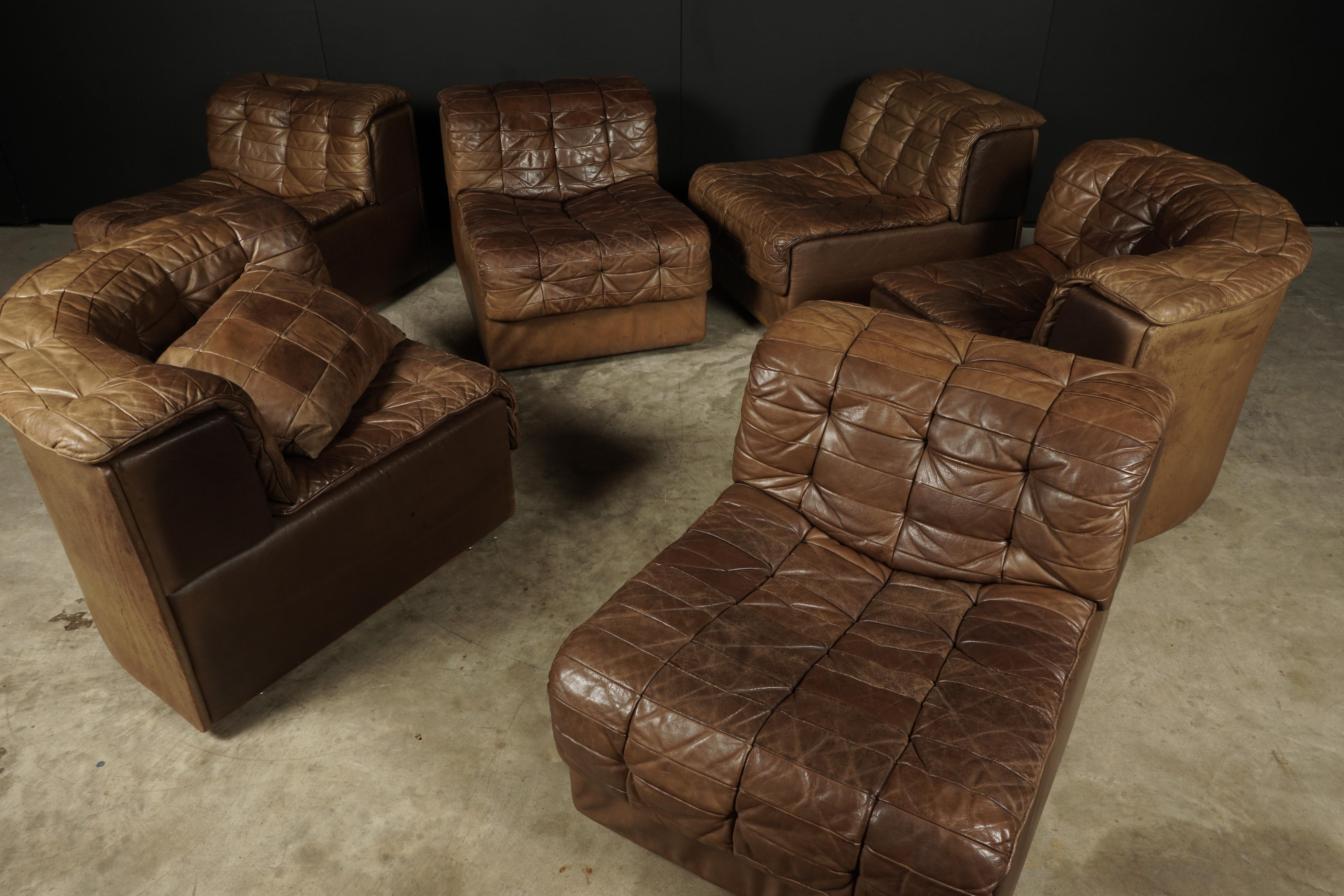 Late 20th Century De Sede Ds 11 Sectional Patchwork Sofa in Cognac Leather, 1970s