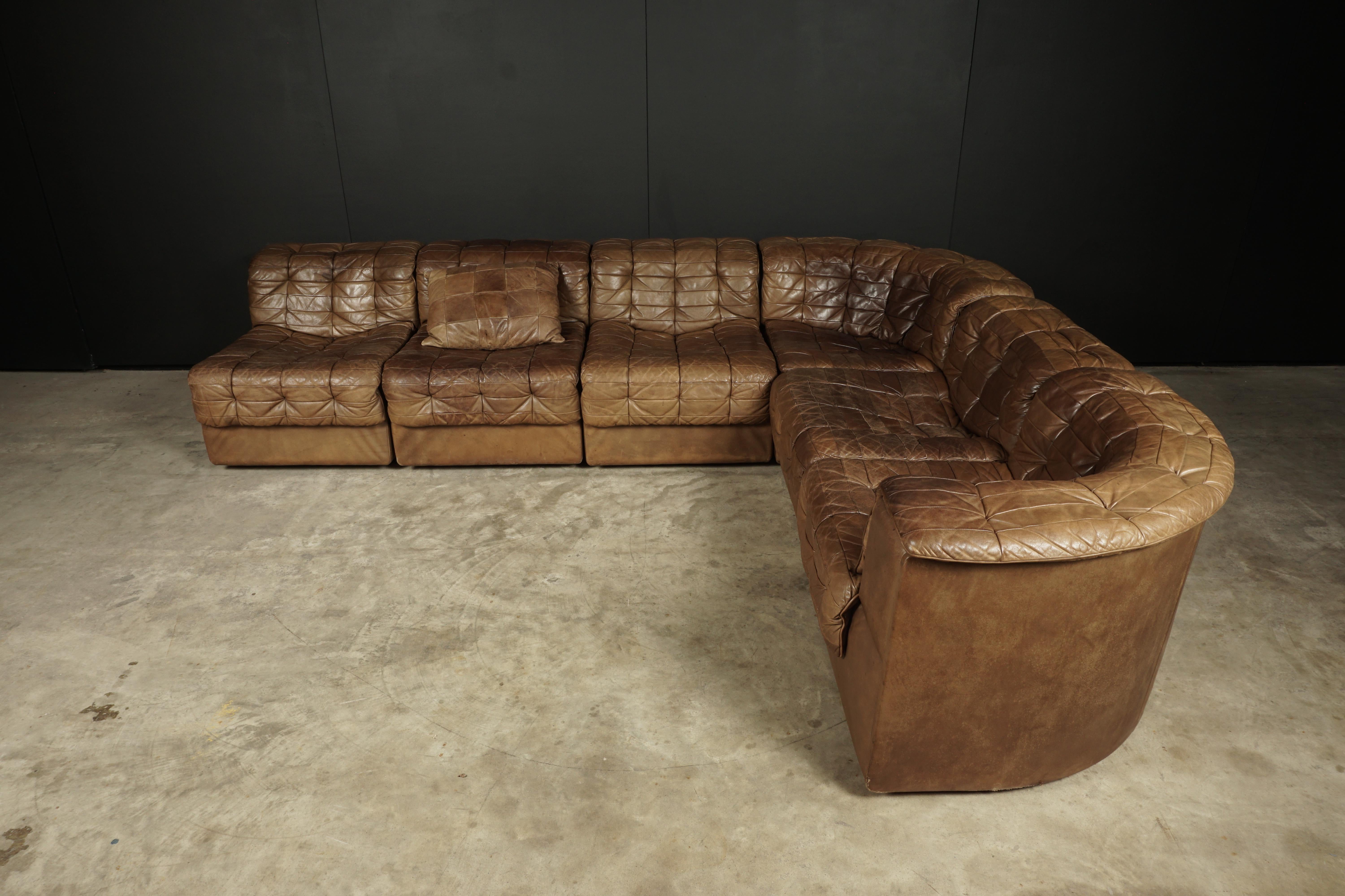 De Sede Ds 11 Sectional Patchwork Sofa in Cognac Leather, 1970s 1