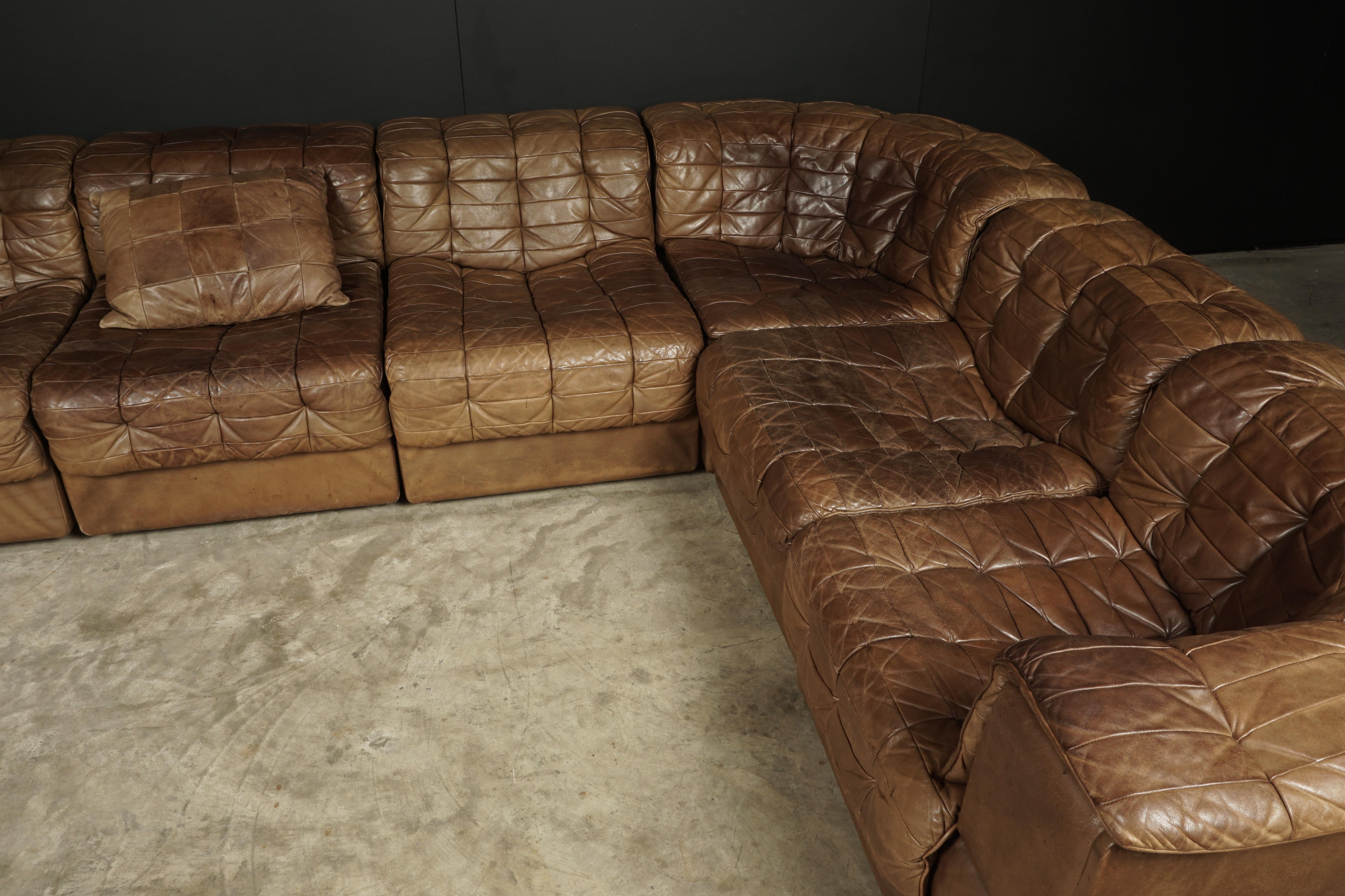 De Sede Ds 11 Sectional Patchwork Sofa in Cognac Leather, 1970s 3