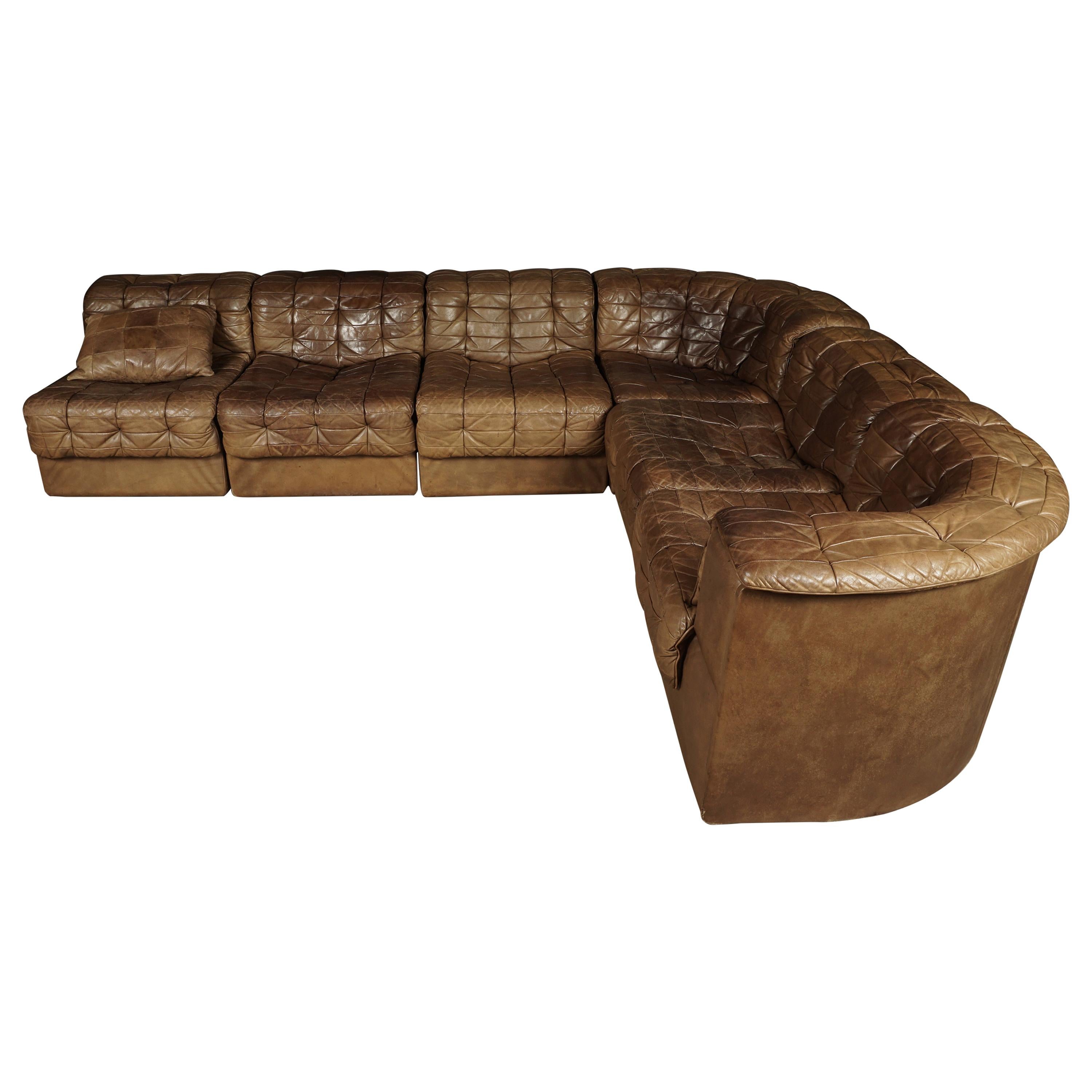 De Sede Ds 11 Sectional Patchwork Sofa in Cognac Leather, 1970s