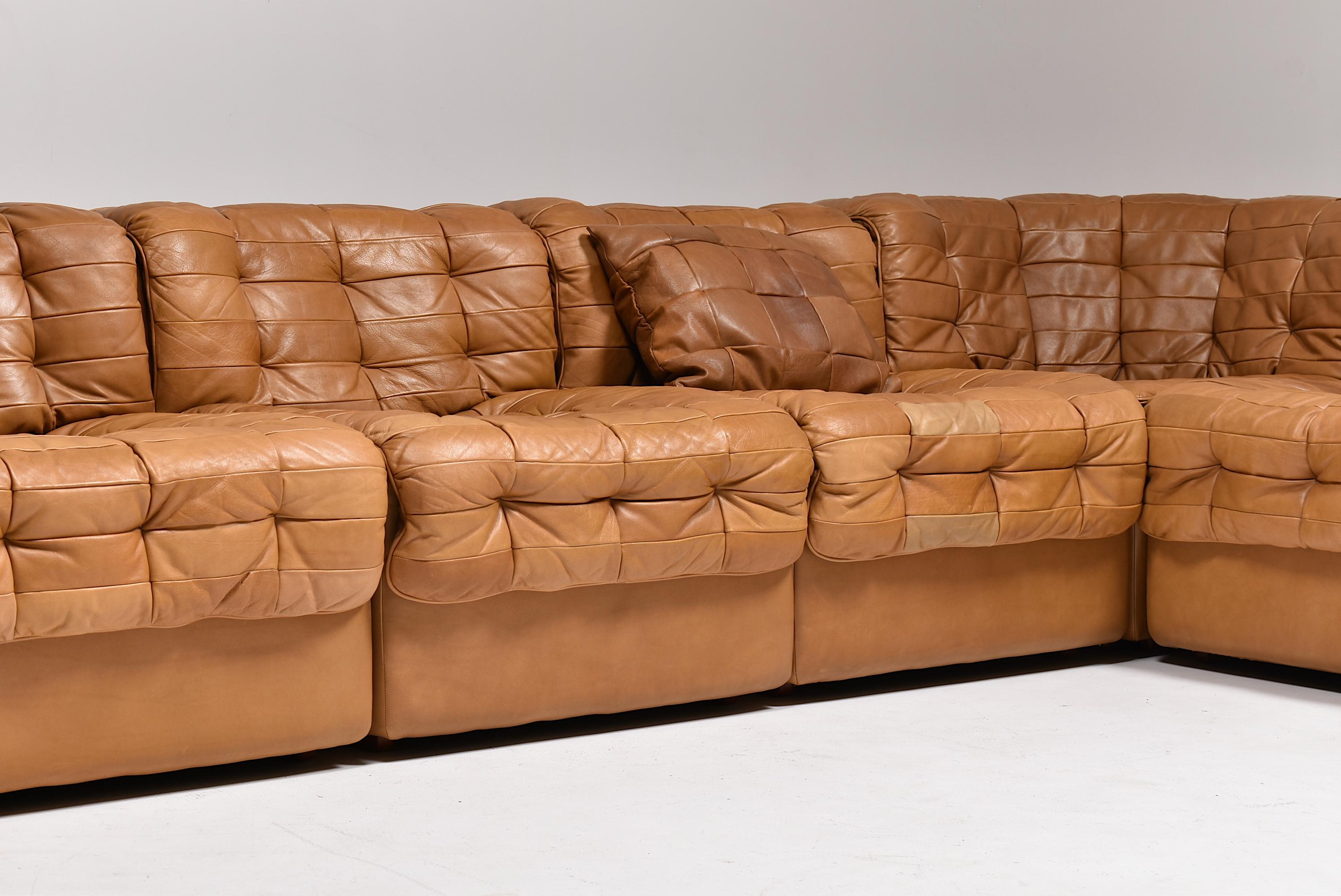 Mid-Century Modern De Sede DS 11 Sectional Patchwork Sofa in Camel Leather, Switzerland, 1975