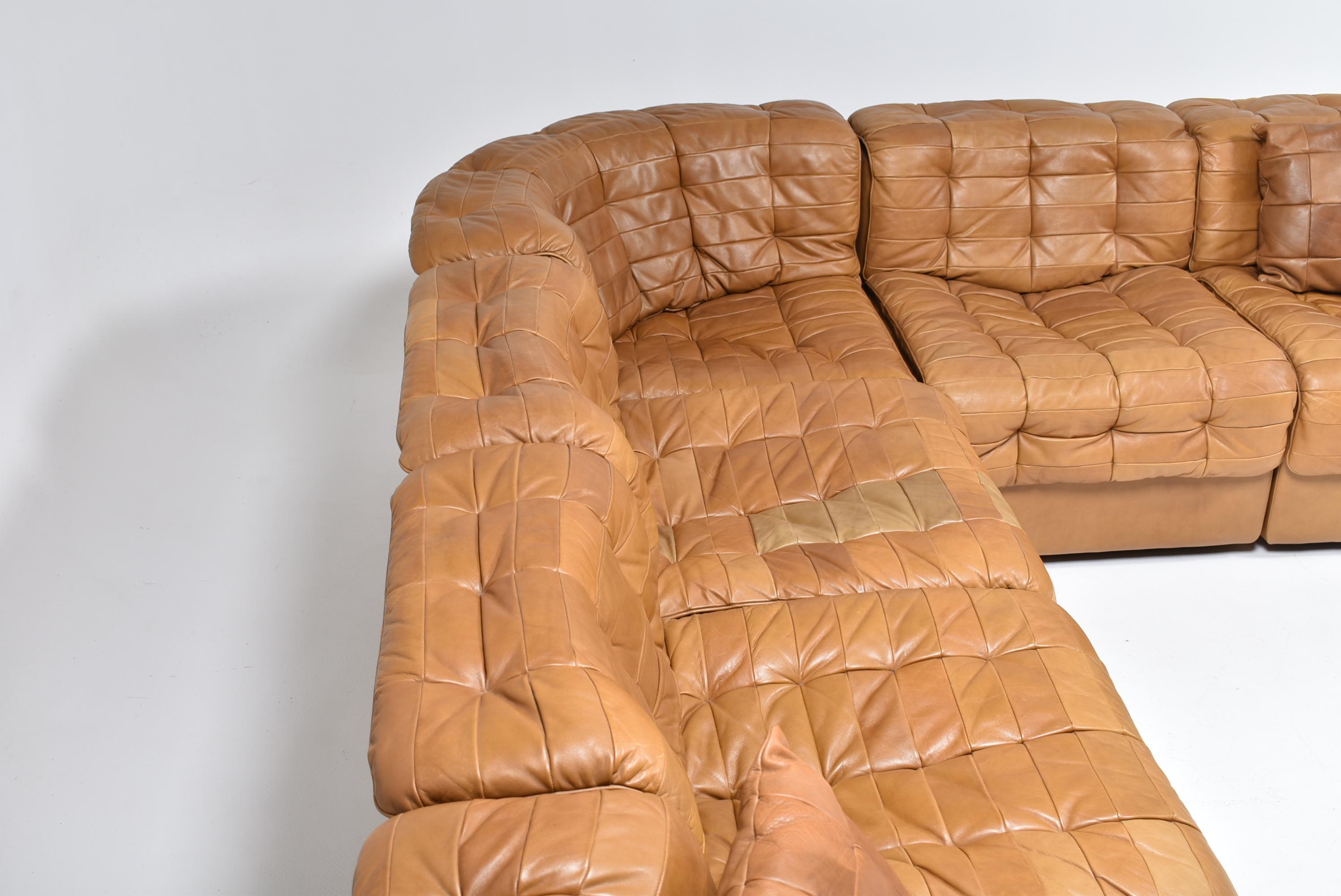 Late 20th Century De Sede DS 11 Sectional Patchwork Sofa in Camel Leather, Switzerland, 1975