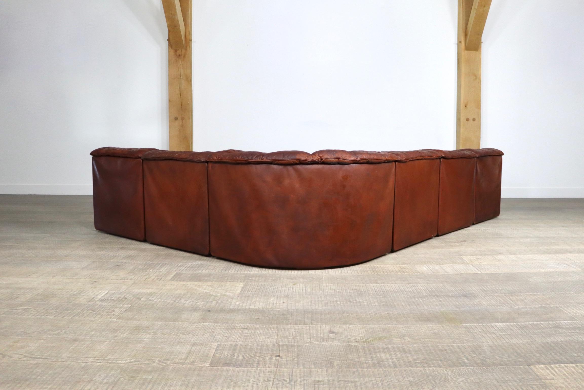 De Sede DS-11 Sofa in Deep Cognac Patchwork Leather, 1970s 5